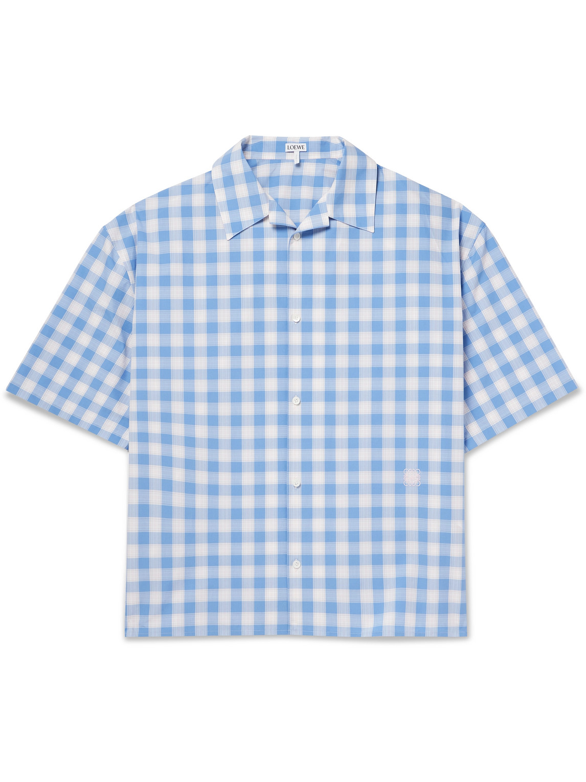 Loewe Camp-collar Logo-embroidered Gingham Cotton-poplin Shirt In Blue