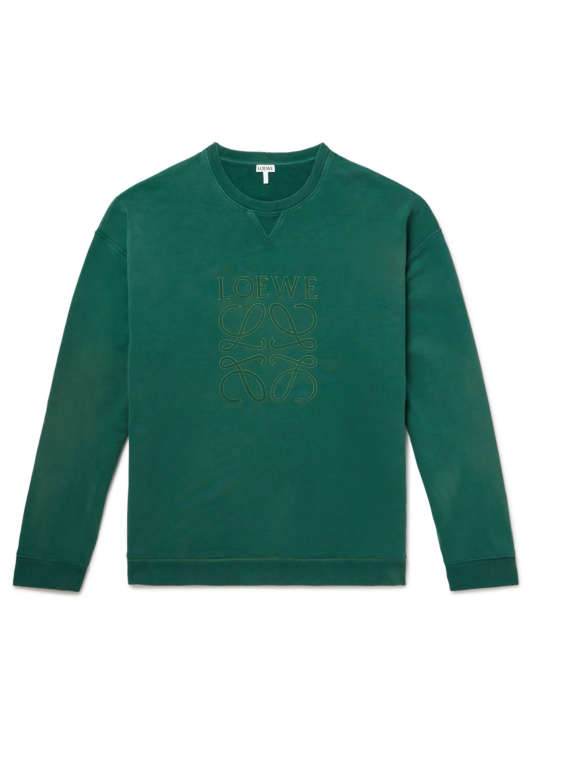 Loewe Logo-embroidered Cotton-jersey Sweatshirt In Green