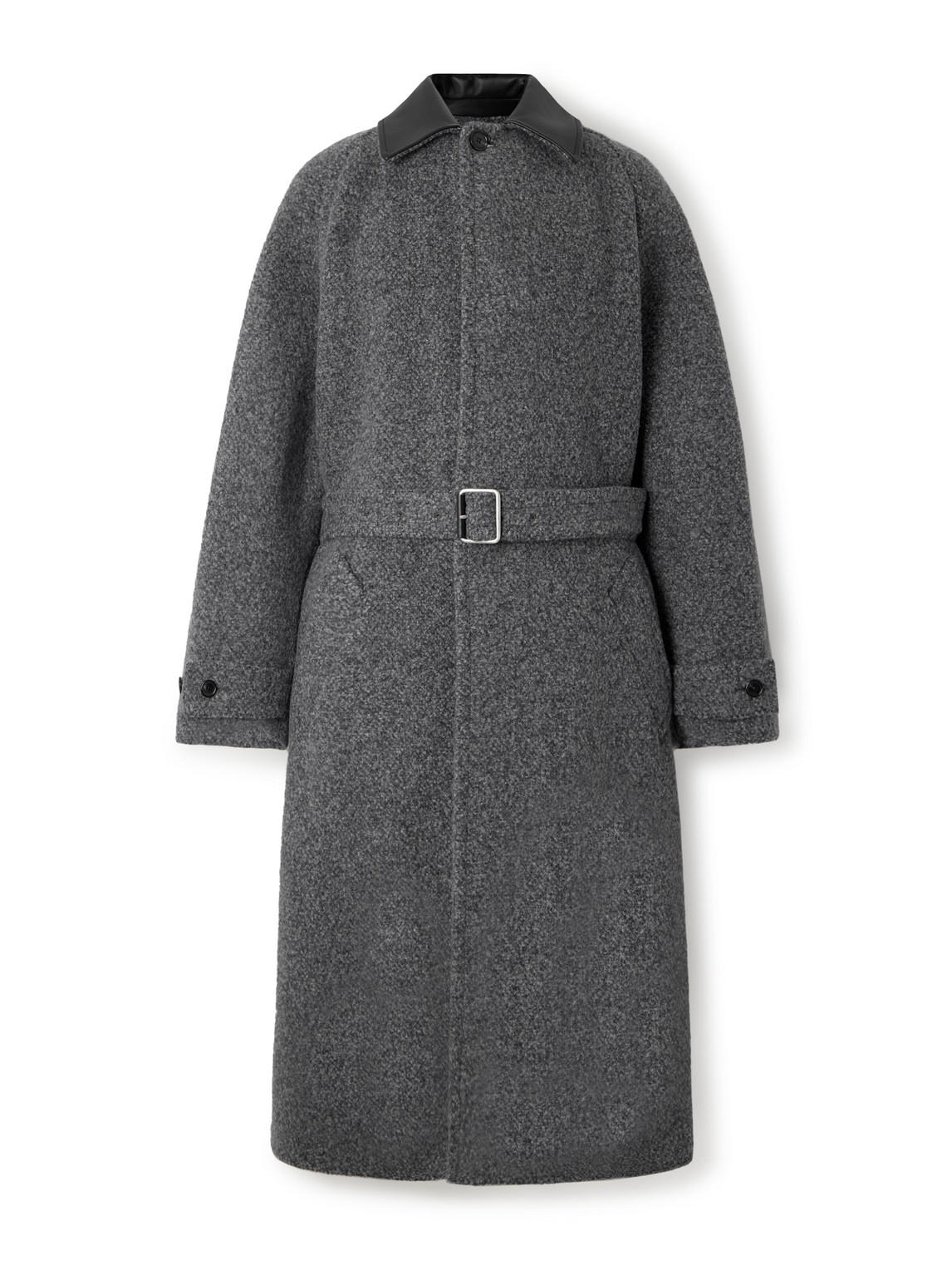Loewe Leather-trimmed Wool-blend Overcoat In Gray