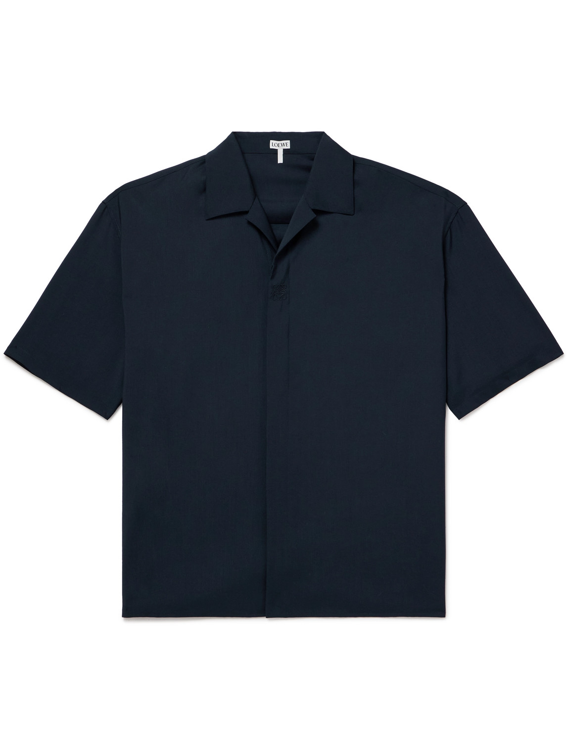Loewe Camp-collar Logo-embroidered Wool Shirt In Blue