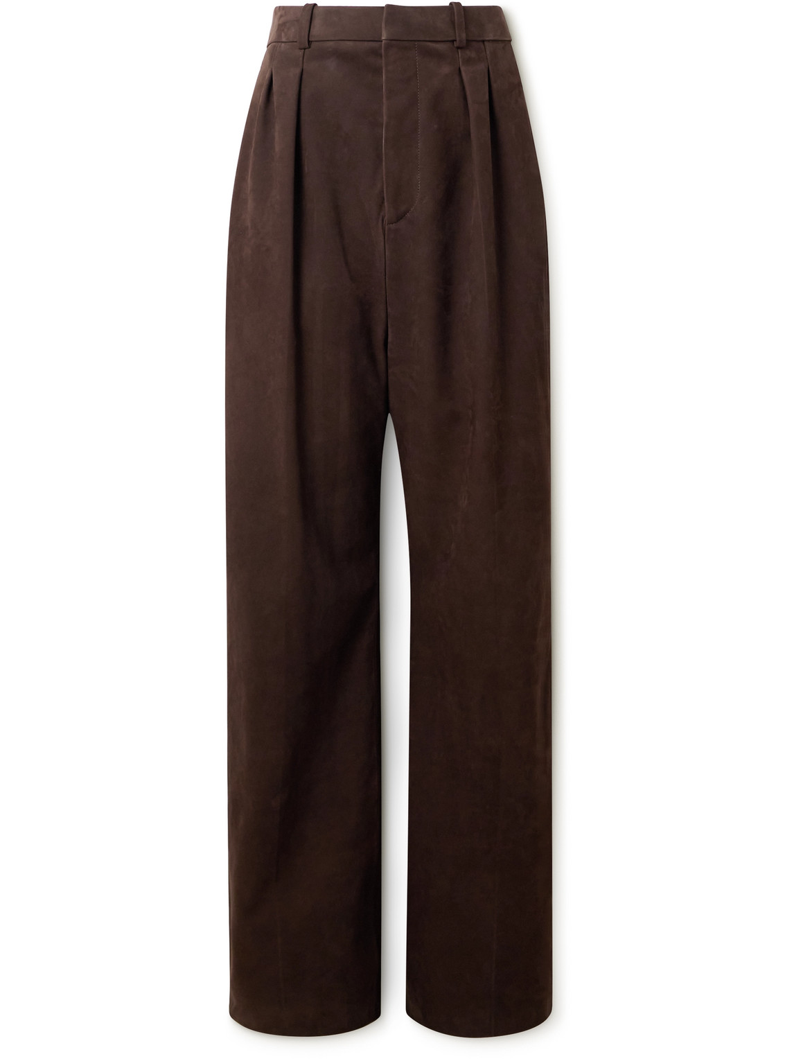 Wide-Leg Pleated Nubuck Trousers