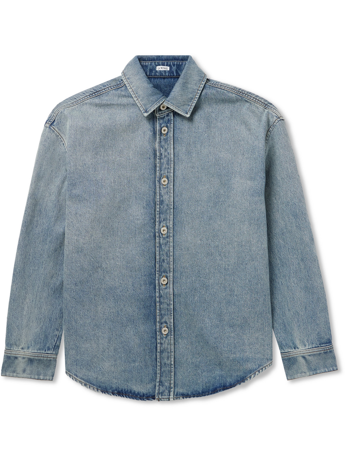 Loewe Anagram Washed Denim Overshirt In Blue