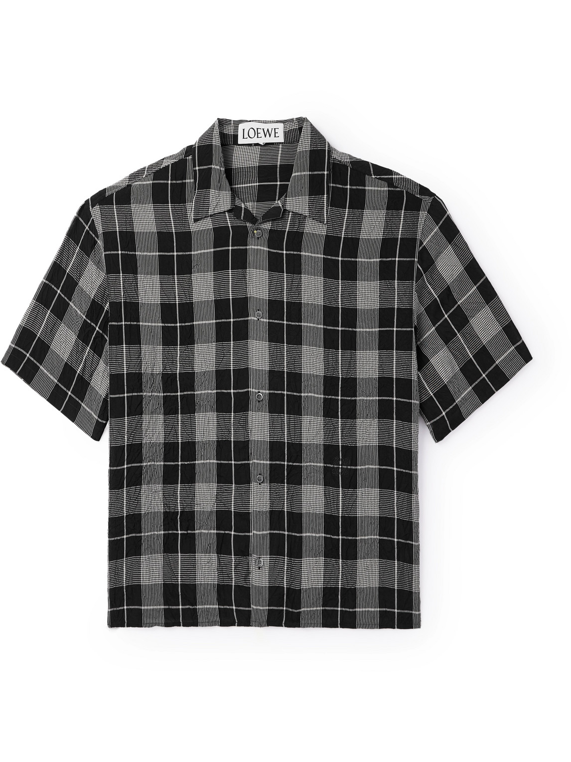 Loewe Camp-collar Checked Crinkled-twill Shirt In Black