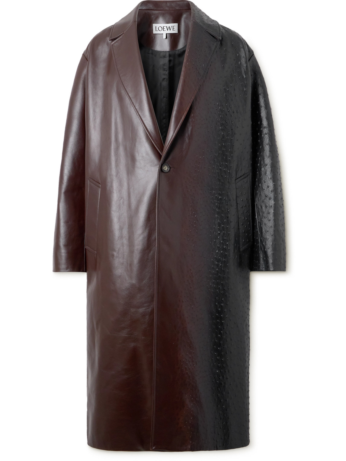 Loewe Oversized Dégradé Ostrich-effect Leather Coat In Brown