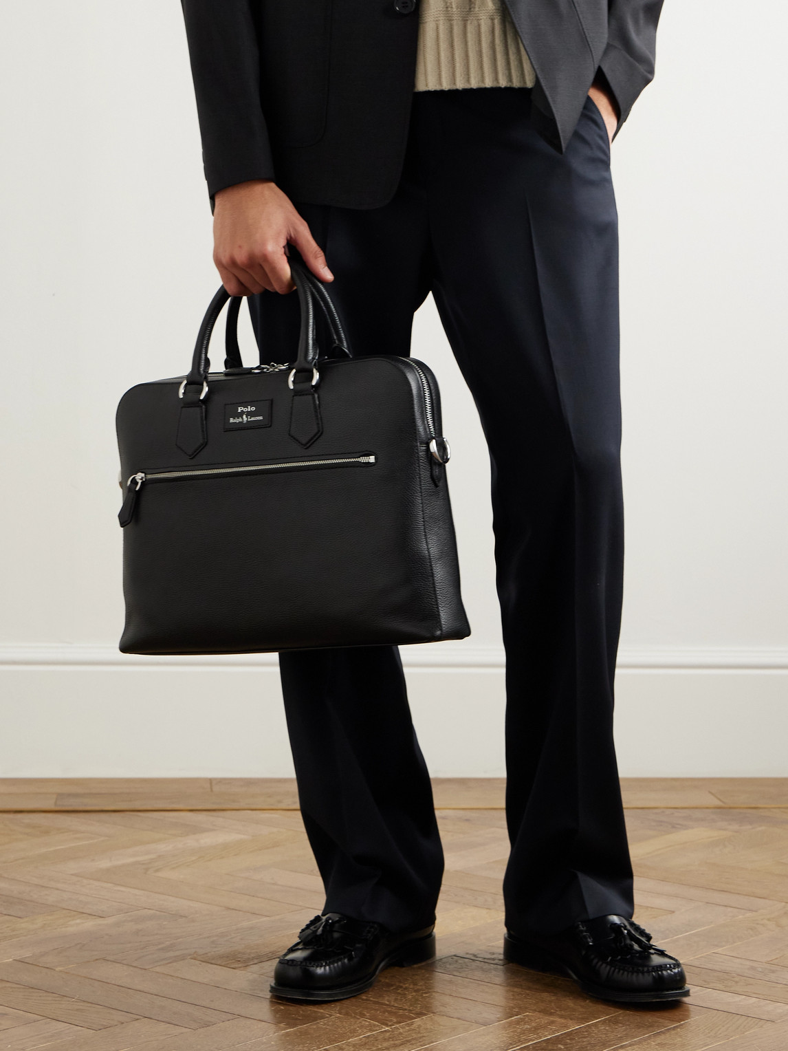 Polo Ralph Lauren Commuter Full-grain Leather Messenger Bag In Black