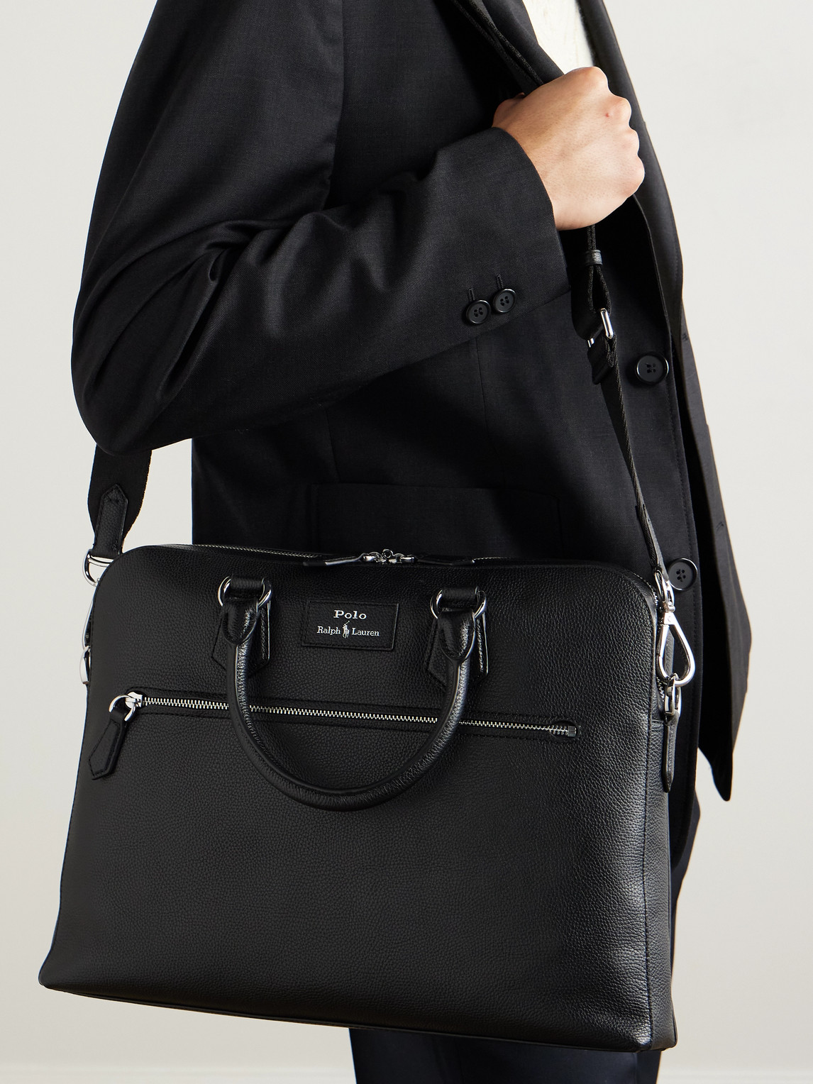 Polo Ralph Lauren Commuter Full-grain Leather Messenger Bag In Black