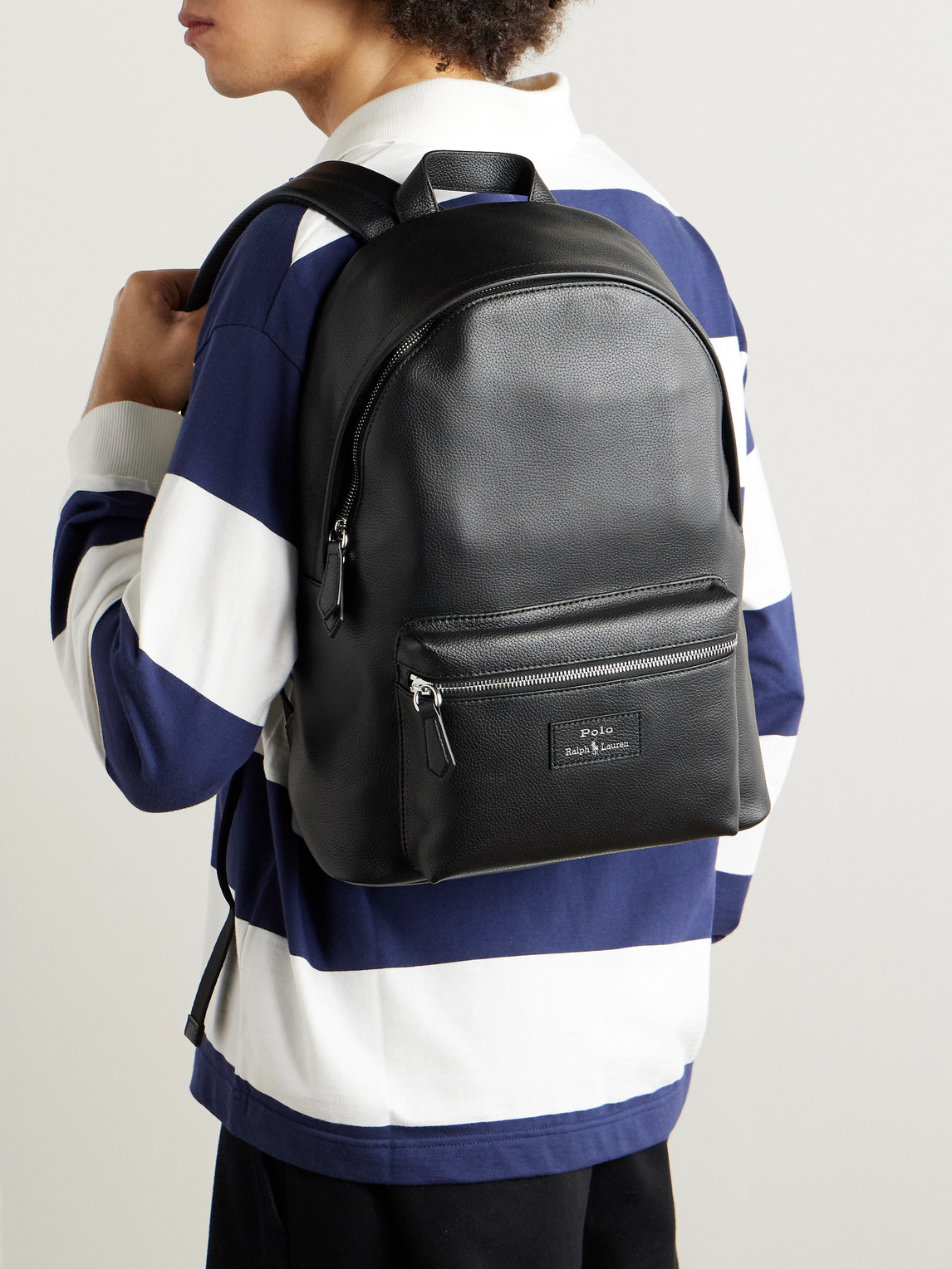 Polo Ralph Lauren Large Dome-shaped Backpack In Smooth Leather In Black