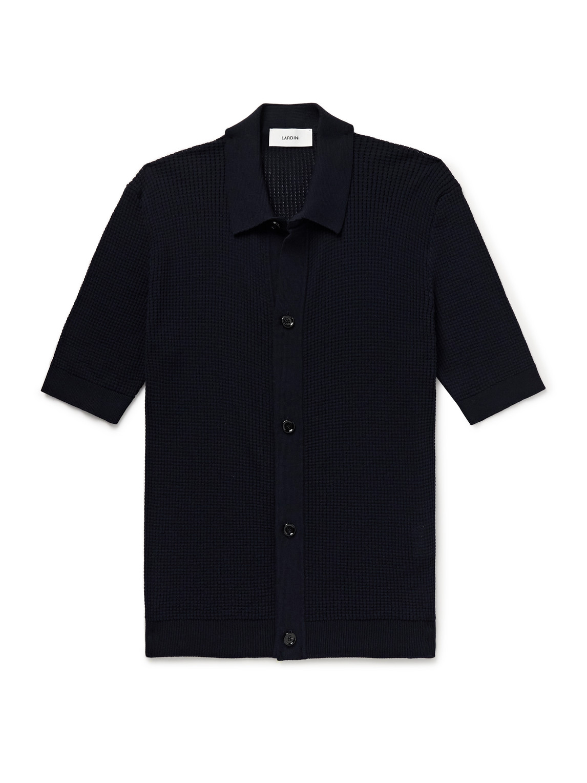 Lardini Els Slim-fit Waffle-knit Cotton Shirt In Blue