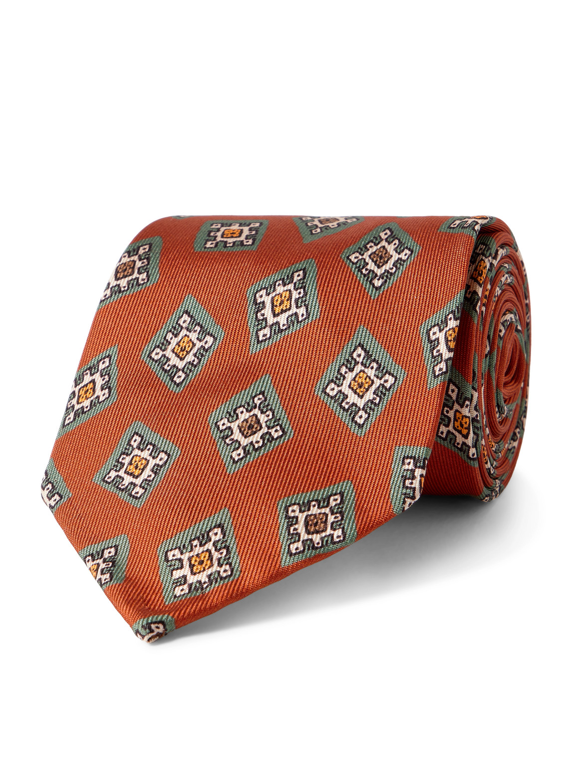 Rubinacci 8cm Printed Silk-twill Tie In Orange