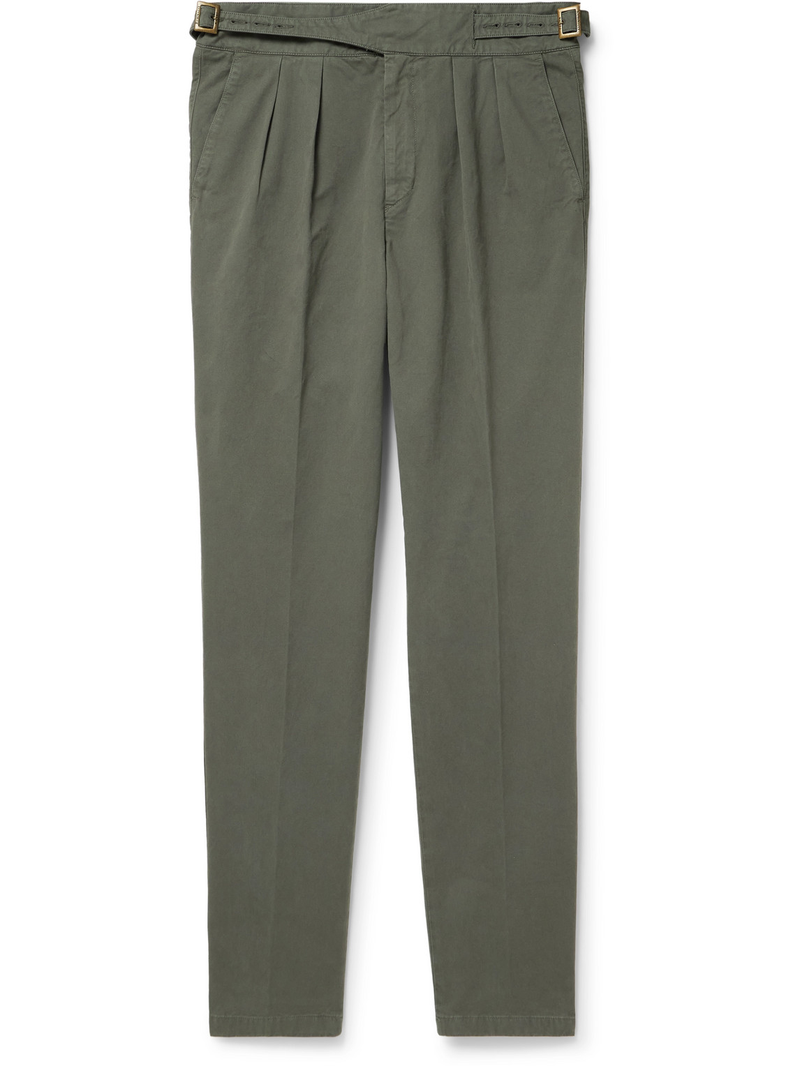 Rubinacci Manny Tapered Pleated Cotton-twill Trousers In Green