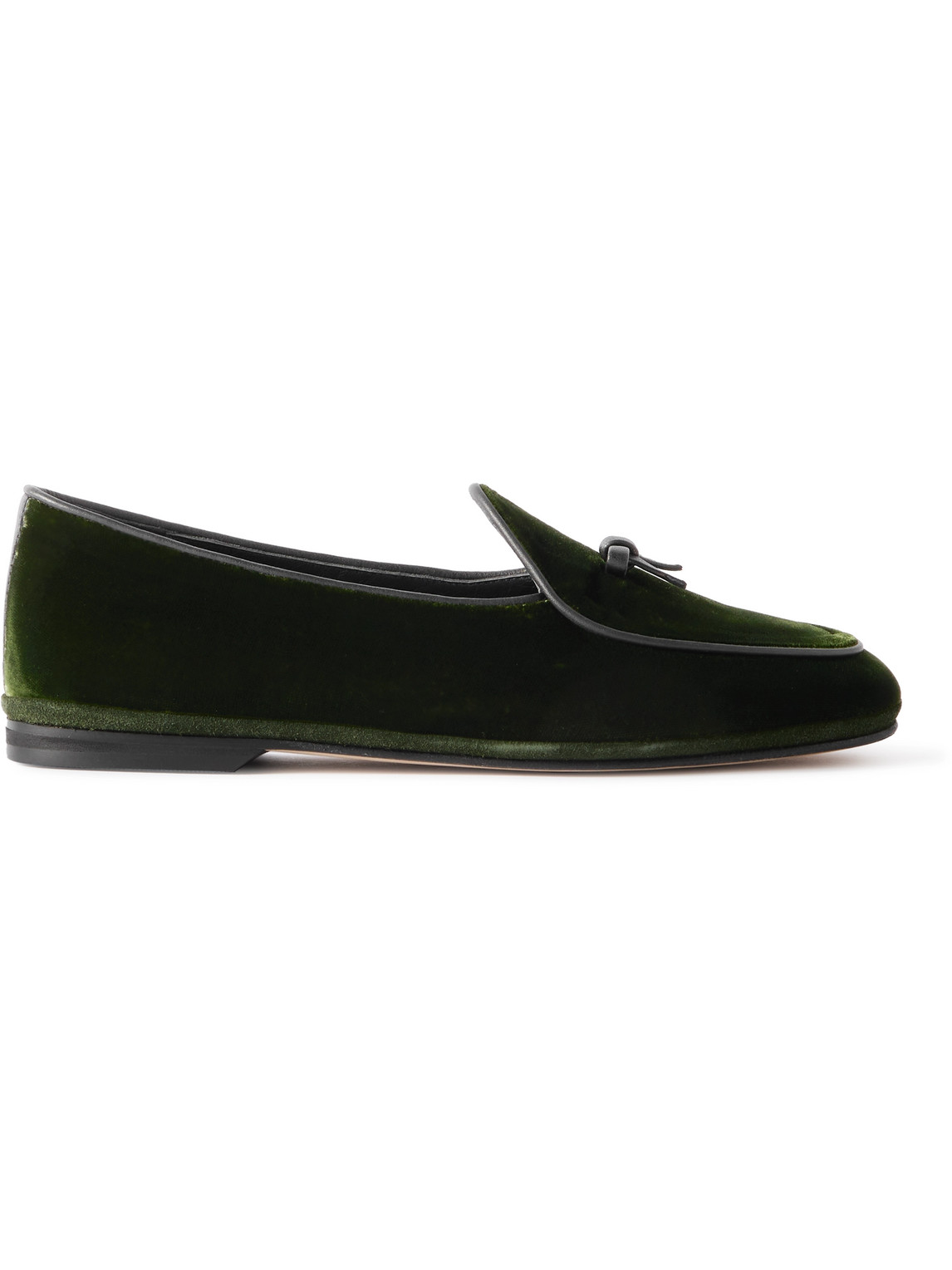 Marphy Leather-Trimmed Bow-Embellished Velvet Loafers