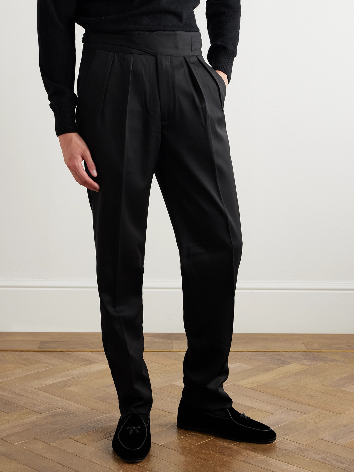 RUBINACCI MANNY STRAIGHT-LEG PLEATED WOOL TUXEDO TROUSERS
