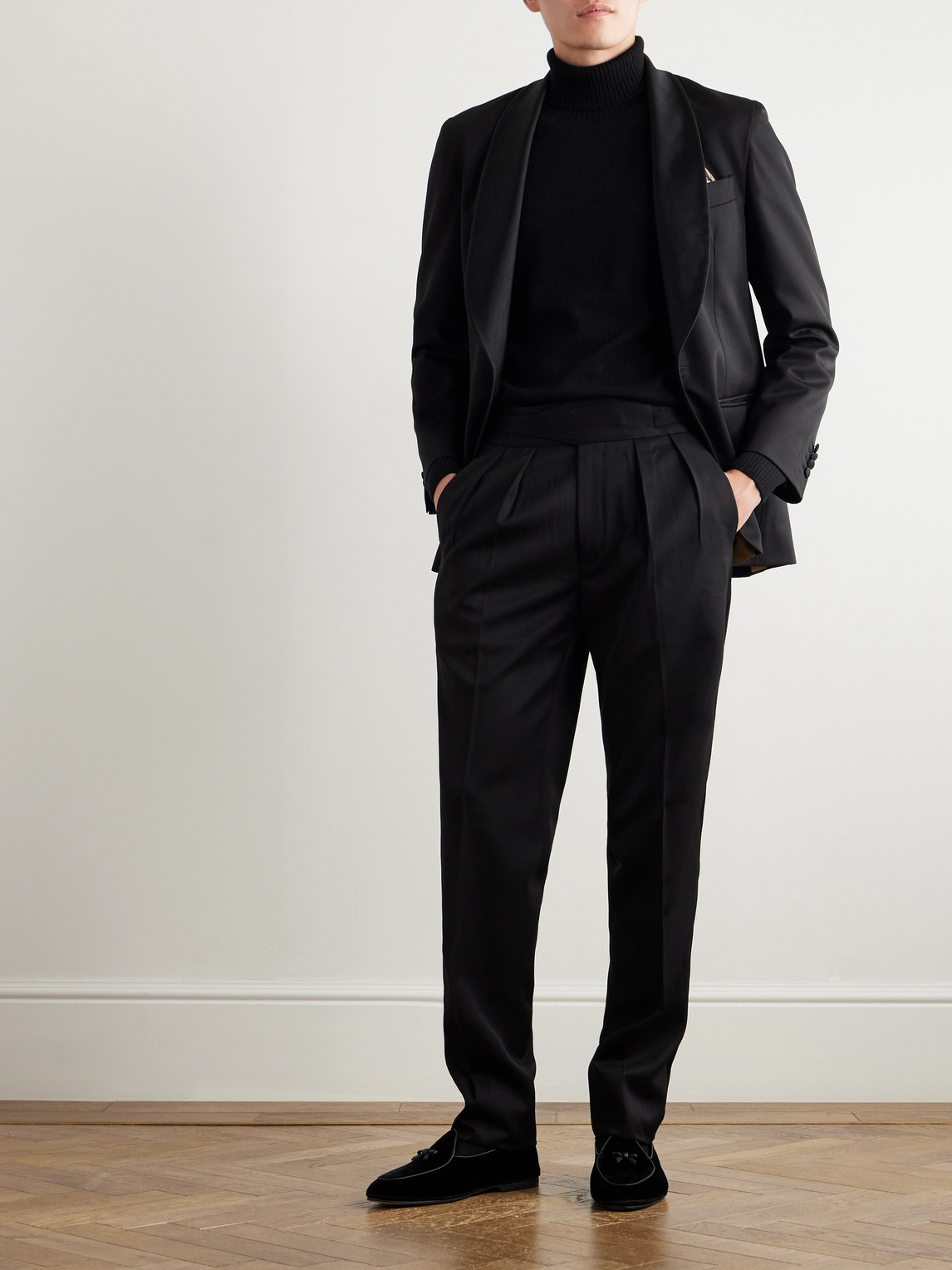 RUBINACCI MANNY STRAIGHT-LEG PLEATED WOOL TUXEDO TROUSERS
