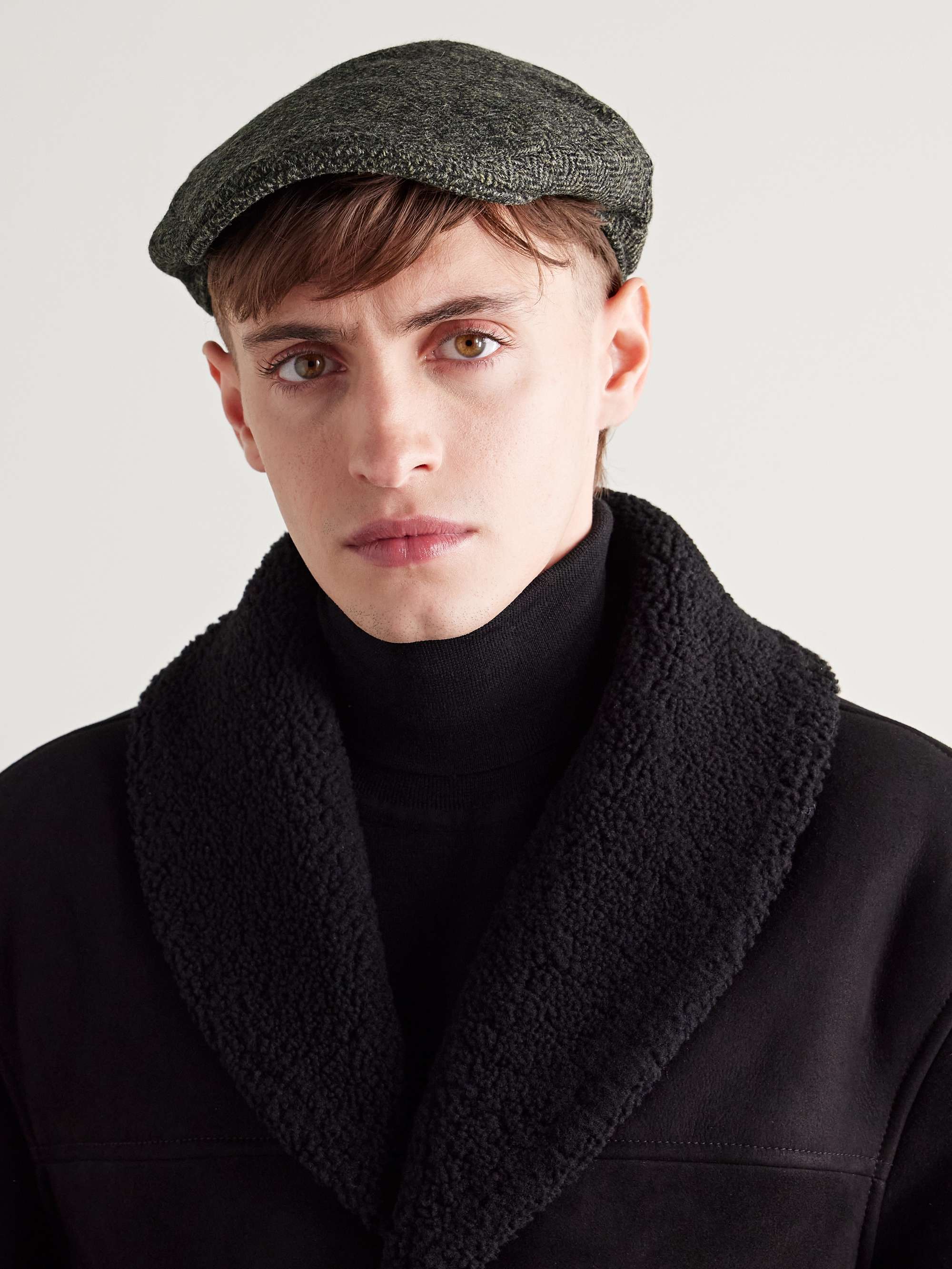 ANDERSON & SHEPPARD Herringbone Wool-Tweed Flat Cap