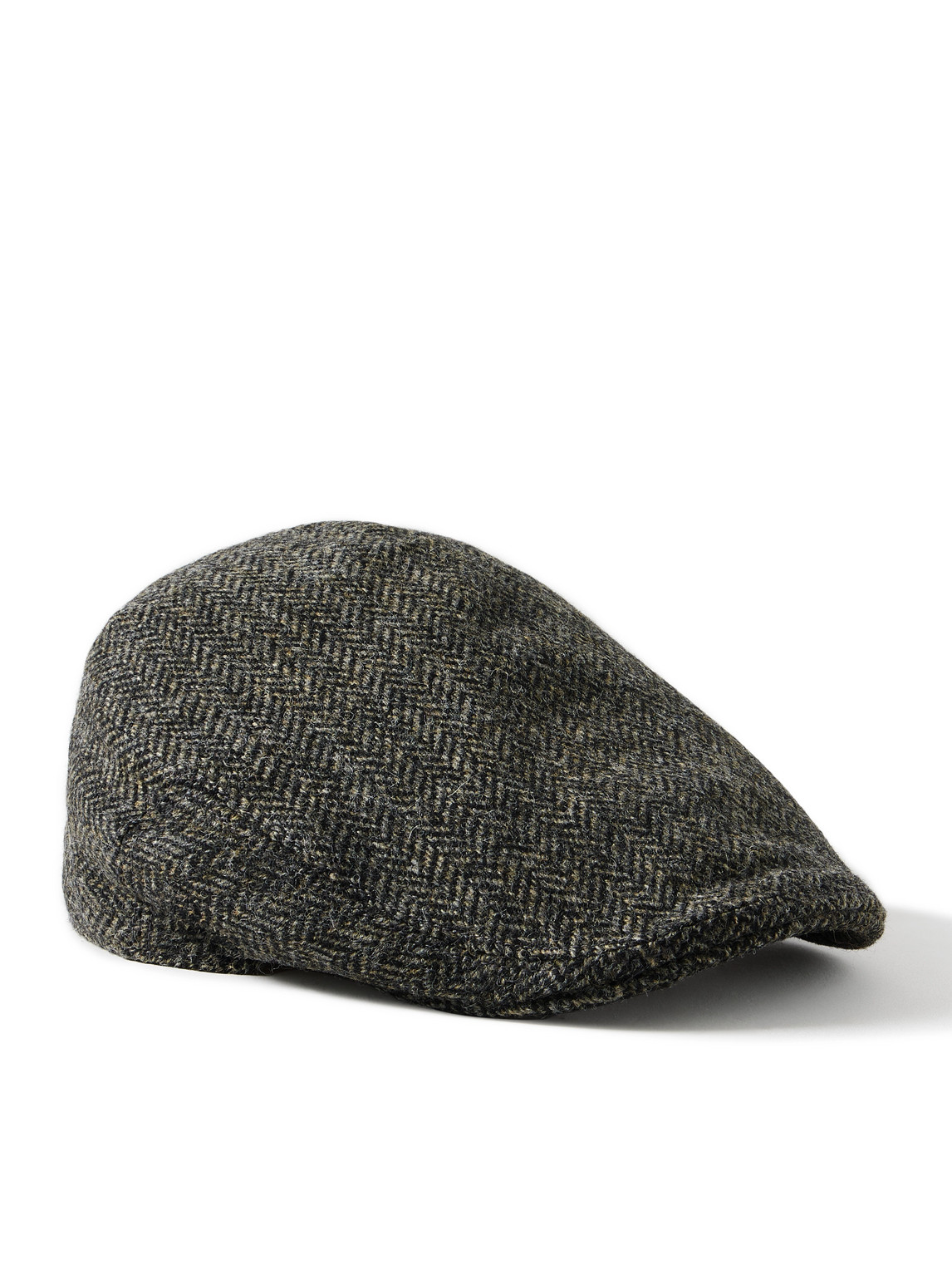 Anderson & Sheppard Herringbone Wool-tweed Flat Cap In Gray