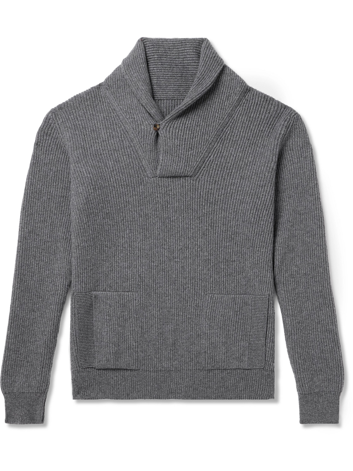 Anderson & Sheppard Shawl-collar Ribbed Cashmere Sweater In Gray