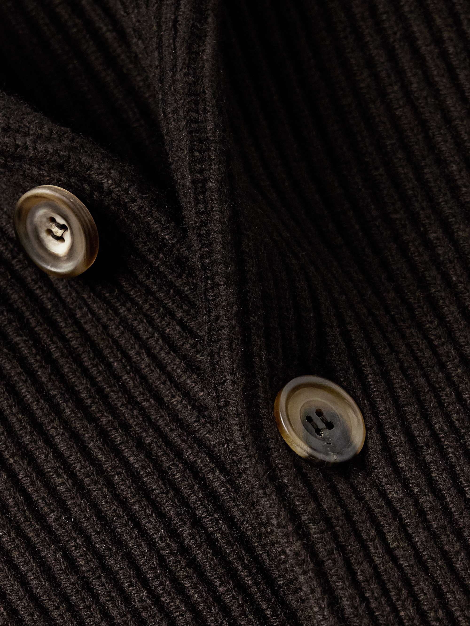 ANDERSON & SHEPPARD Shawl Collar Ribbed Wool and Cashmere-Blend Cardigan