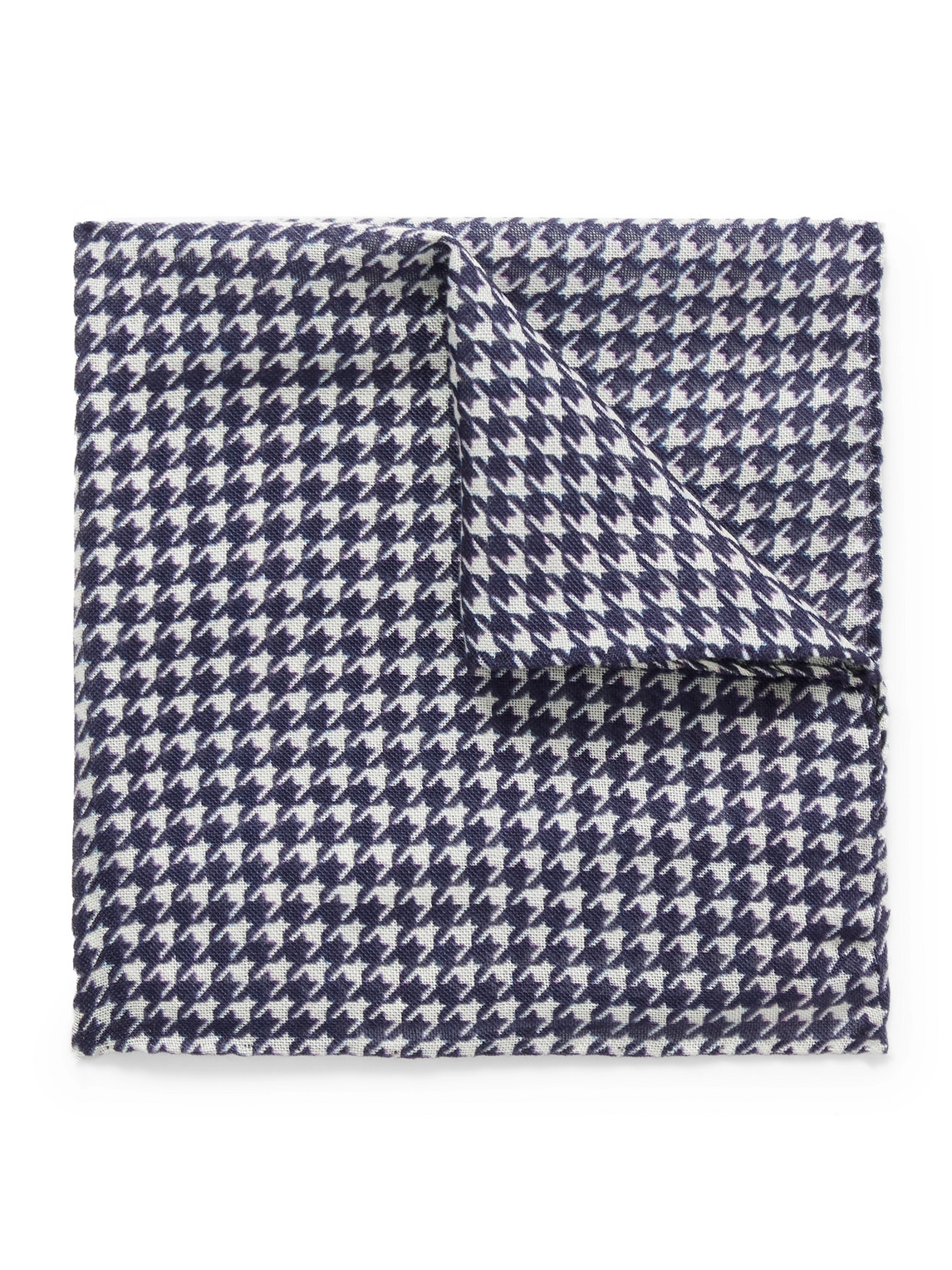 Anderson & Sheppard Houndstooth Wool And Silk-blend Pocket Square In Blue