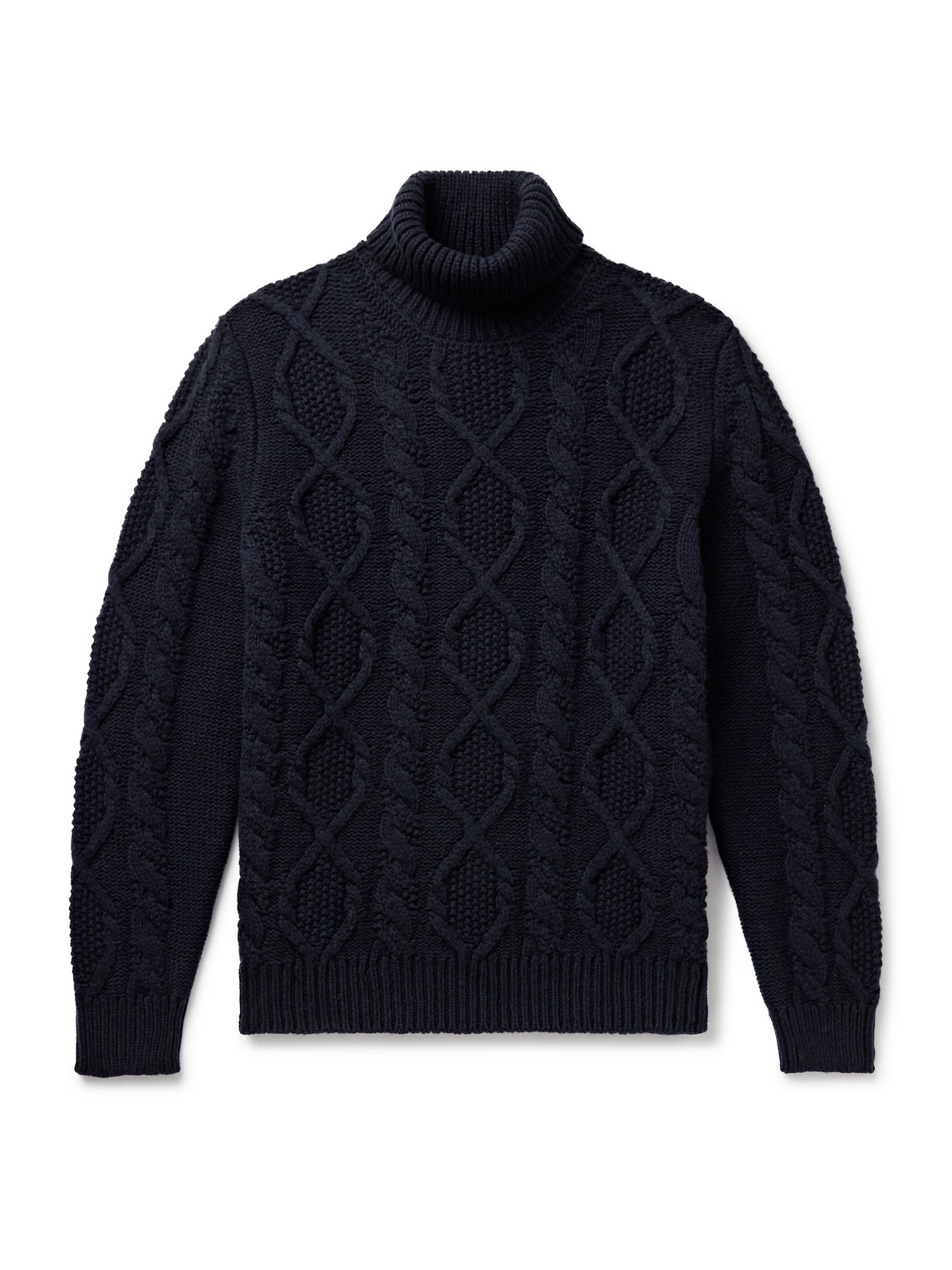 Anderson & Sheppard Cable-knit Wool And Cashmere-blend Rollneck Sweater In Blue