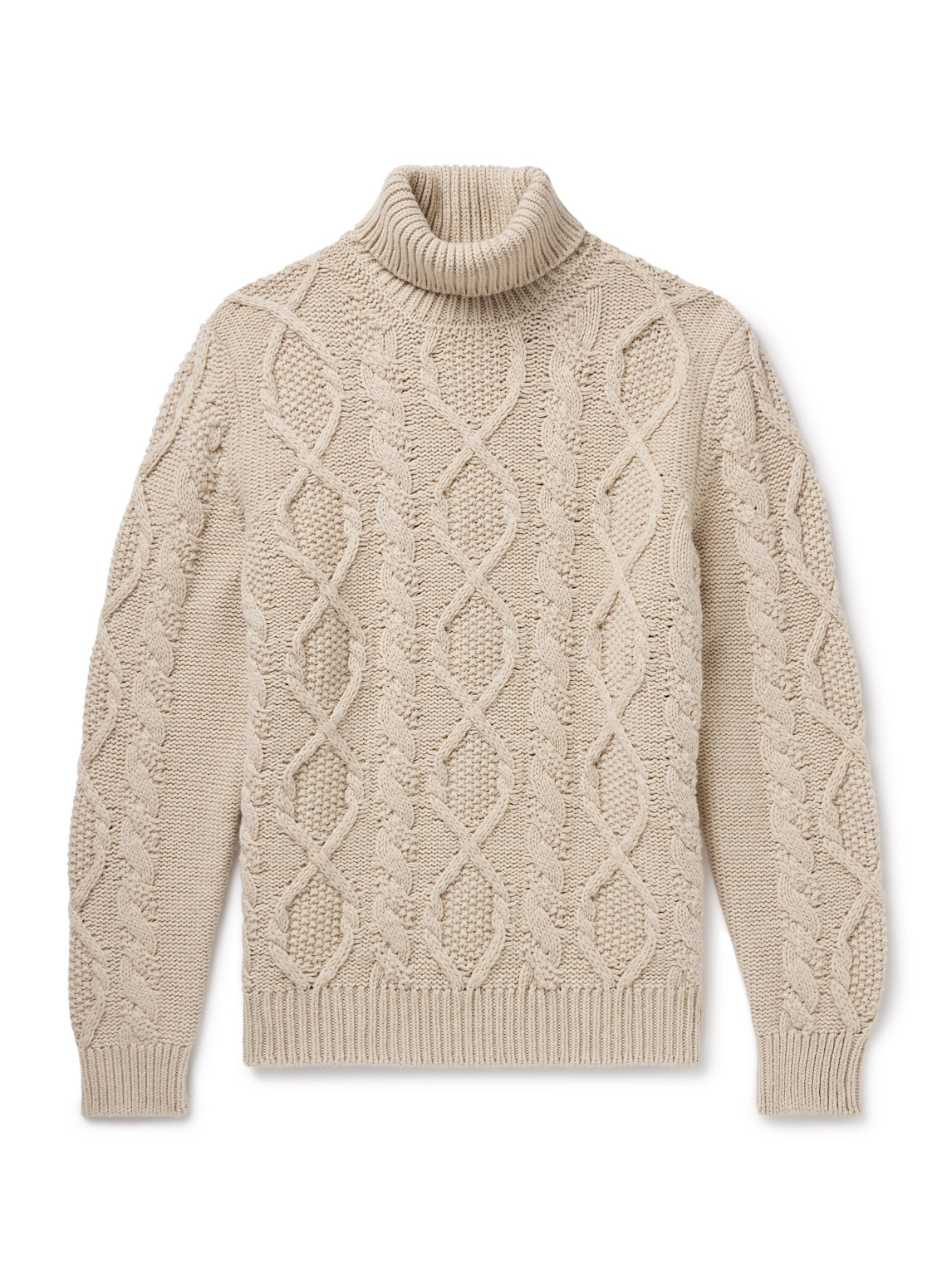 Anderson & Sheppard Cable-knit Wool And Cashmere-blend Rollneck Sweater In Neutrals
