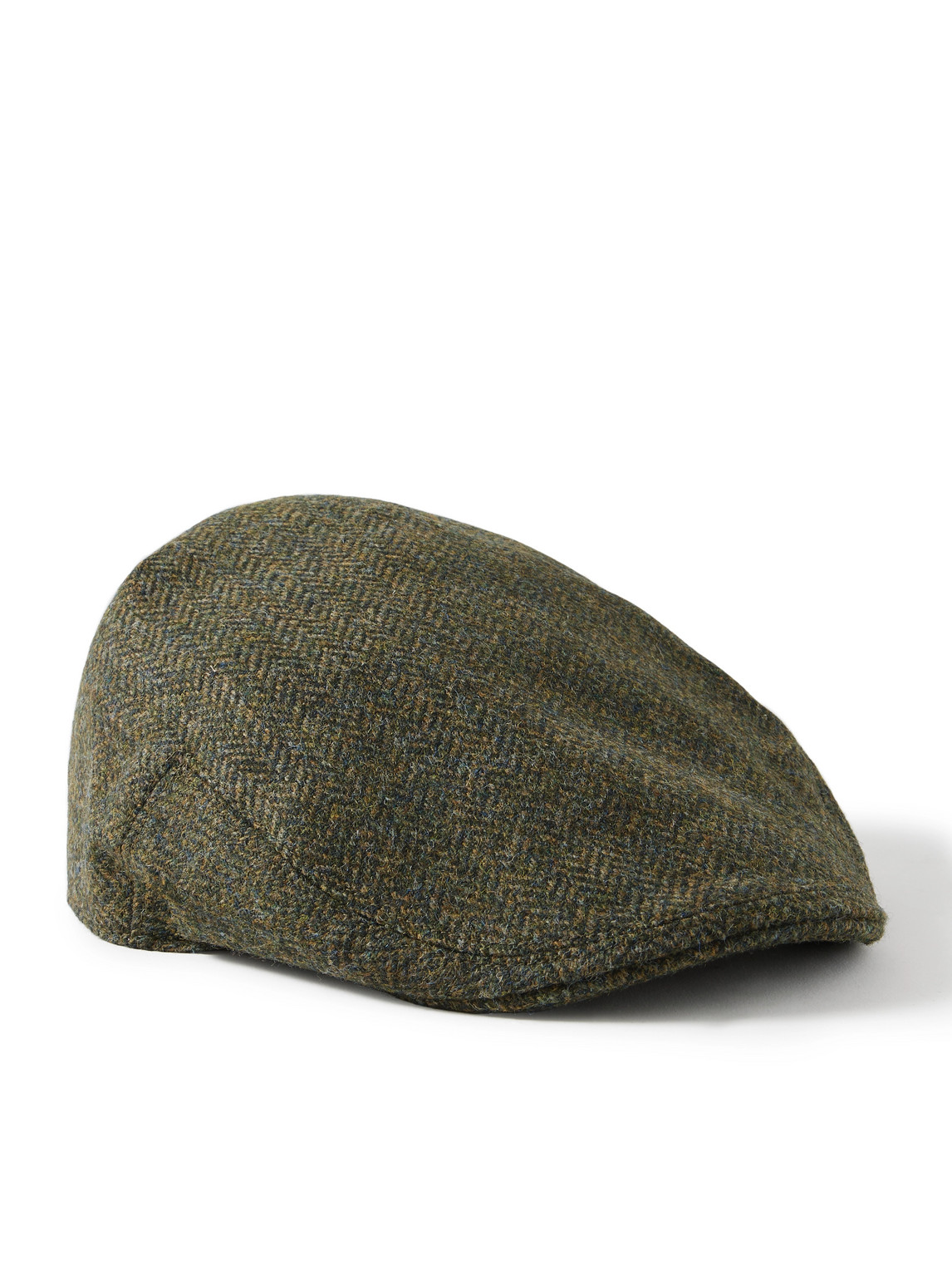 Anderson & Sheppard Herringbone Wool-tweed Flat Cap In Green