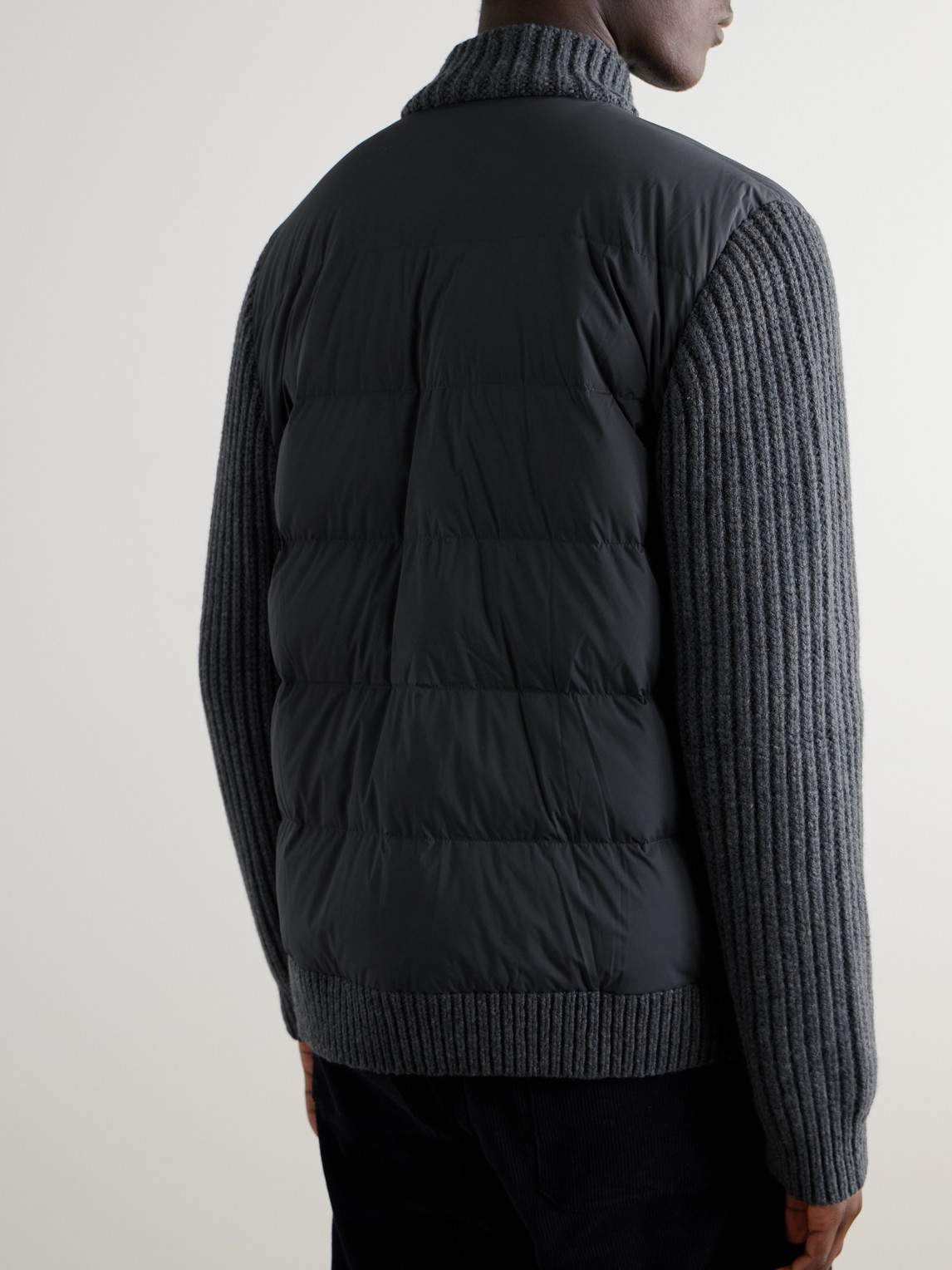 JAMES PERSE RIBBED-KNIT AND QUILTED SHELL DOWN JACKET