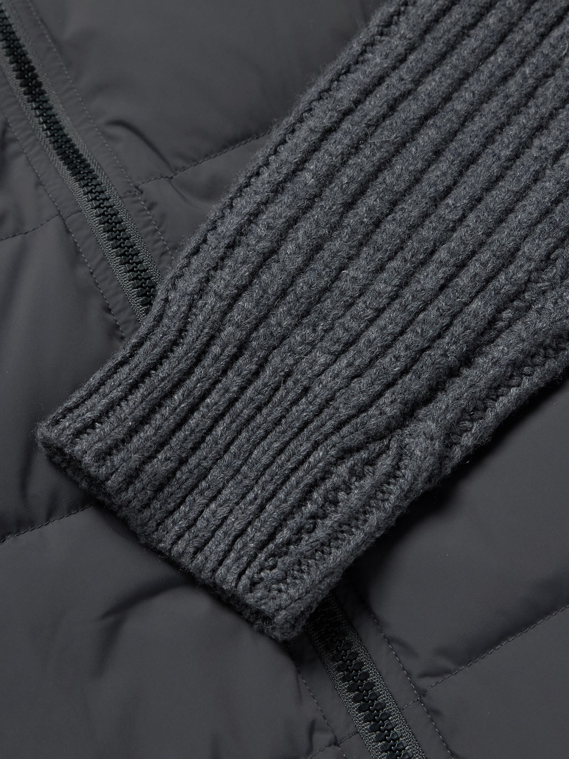 JAMES PERSE RIBBED-KNIT AND QUILTED SHELL DOWN JACKET