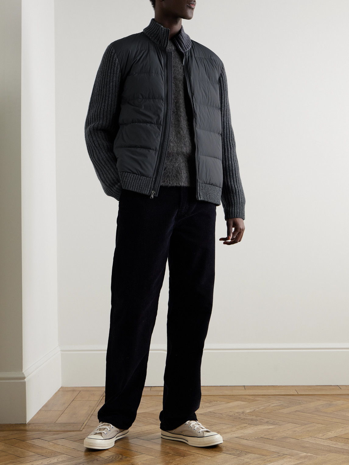 JAMES PERSE RIBBED-KNIT AND QUILTED SHELL DOWN JACKET