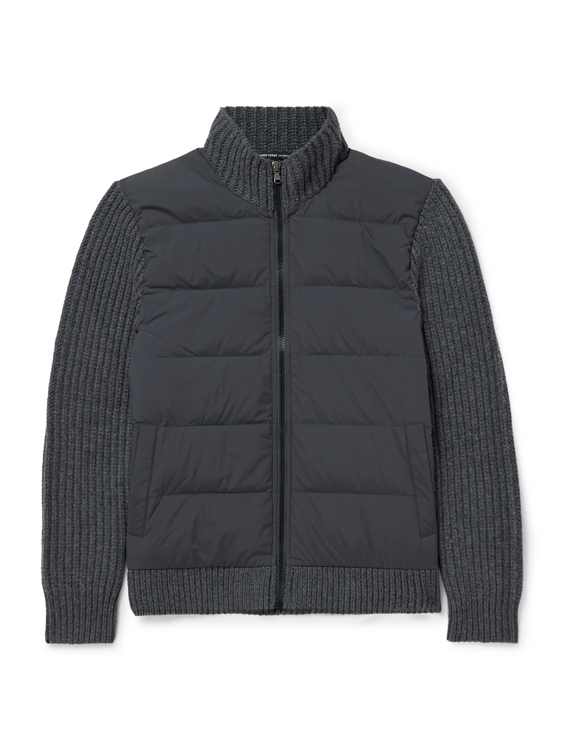 James Perse Ribbed-knit And Quilted Shell Down Jacket In Gray
