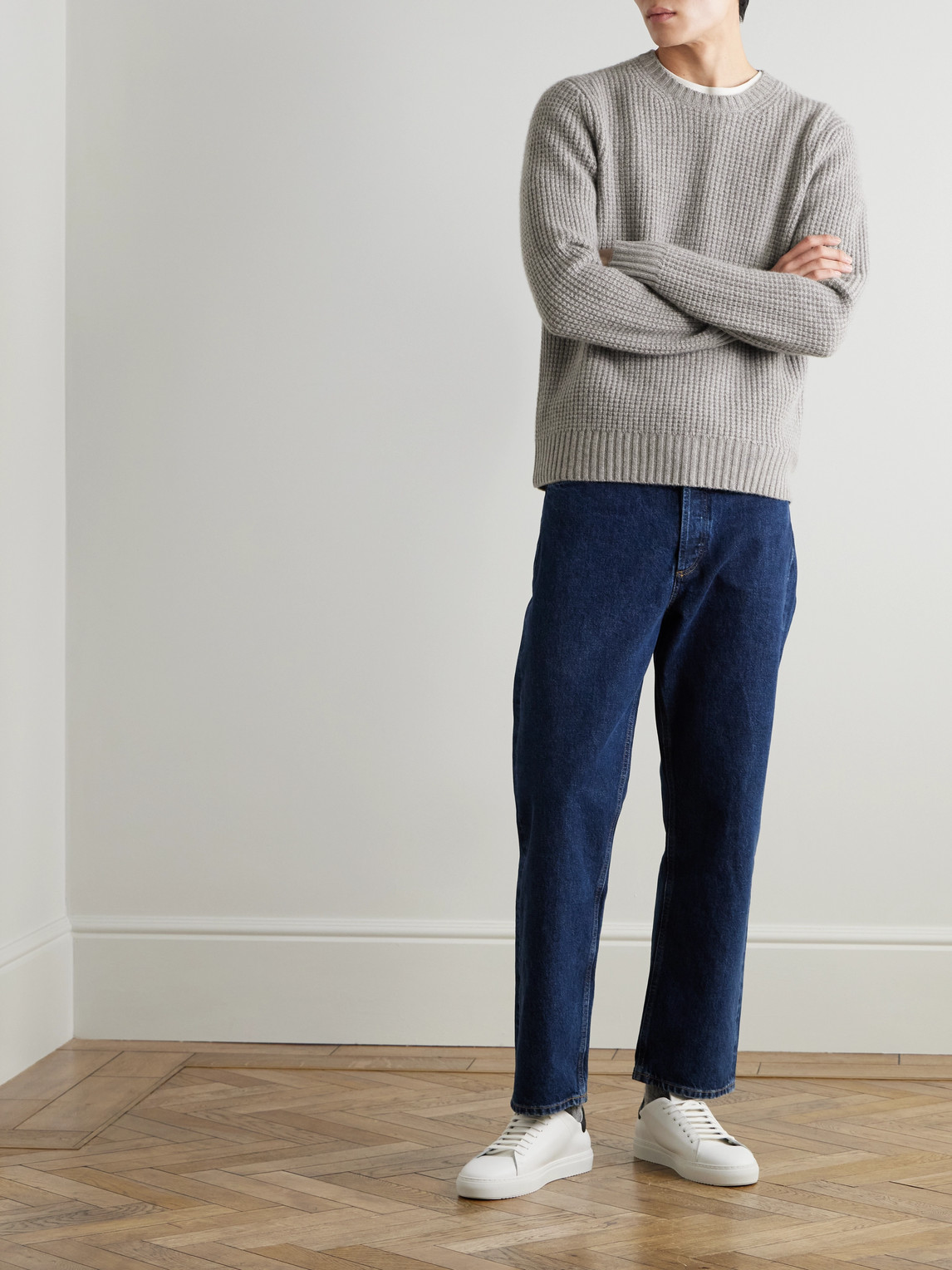 JAMES PERSE WAFFLE-KNIT RECYCLED-CASHMERE SWEATER 