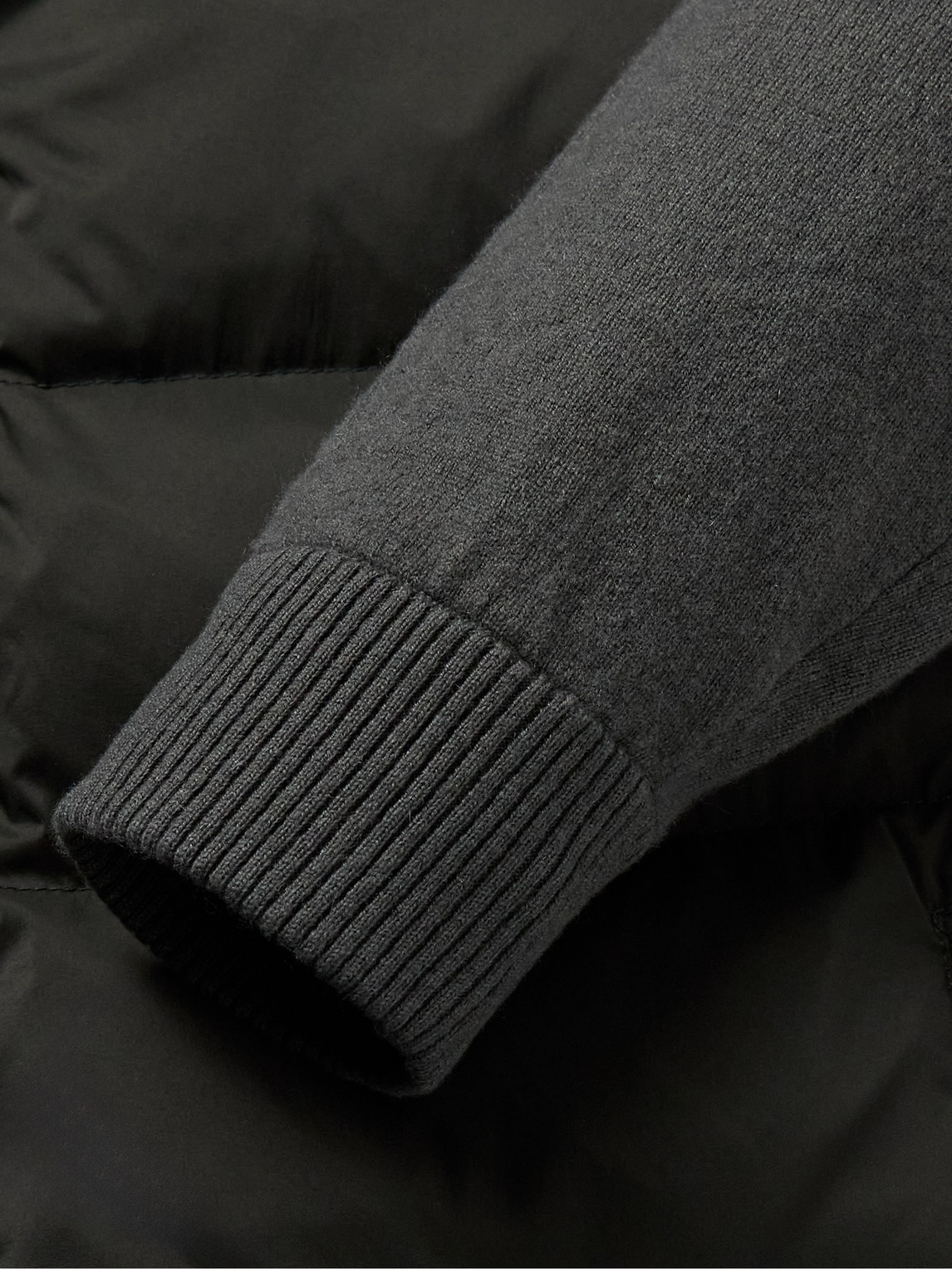 JAMES PERSE COLOUR-BLOCK PANELLED WOOL AND CASHMERE-BLEND AND QUILTED SHELL DOWN JACKET