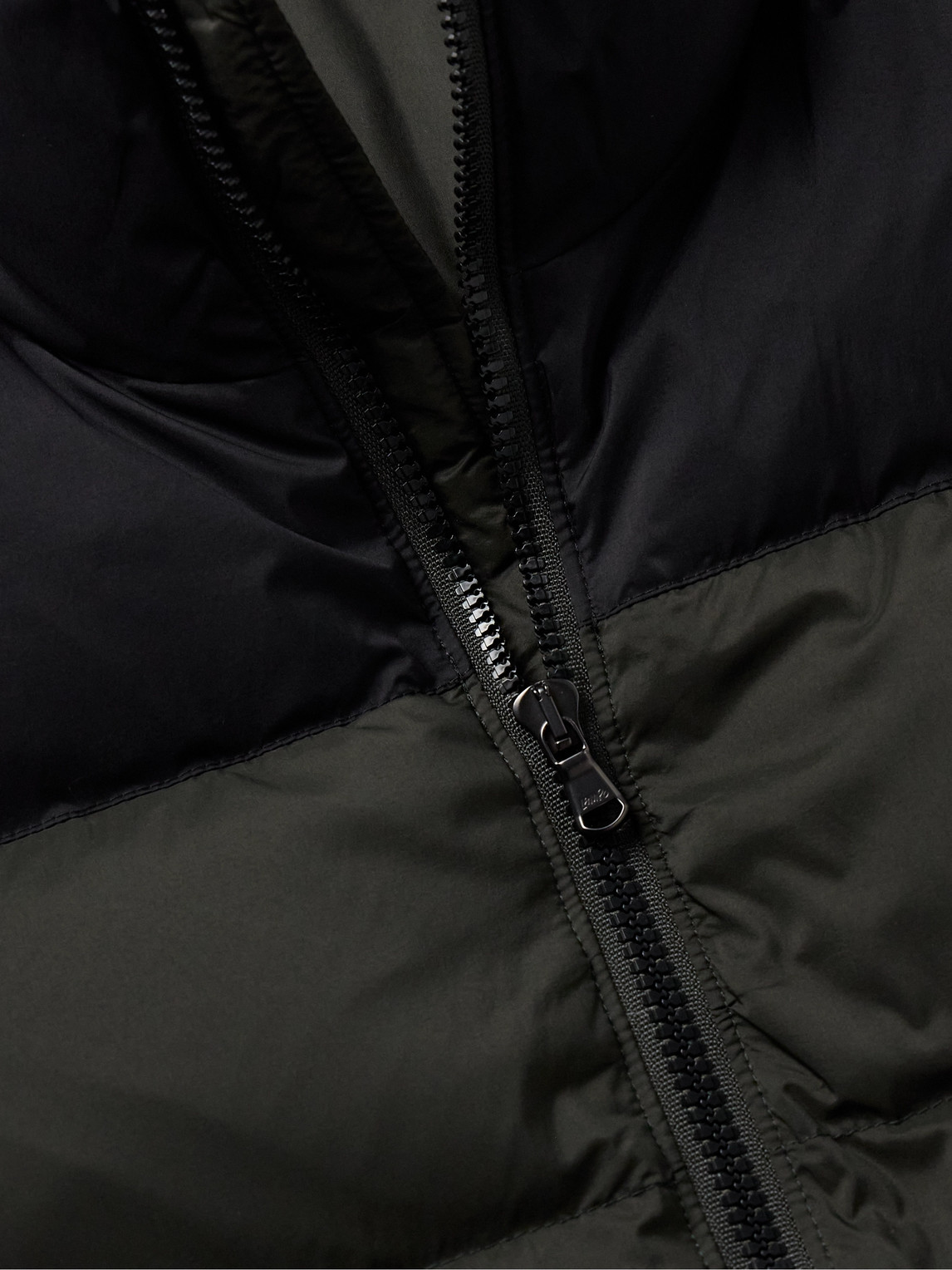 JAMES PERSE COLOUR-BLOCK PANELLED WOOL AND CASHMERE-BLEND AND QUILTED SHELL DOWN JACKET