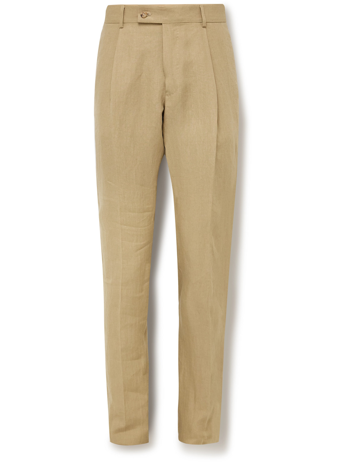 Straight-Leg Pleated Linen Suit Trousers