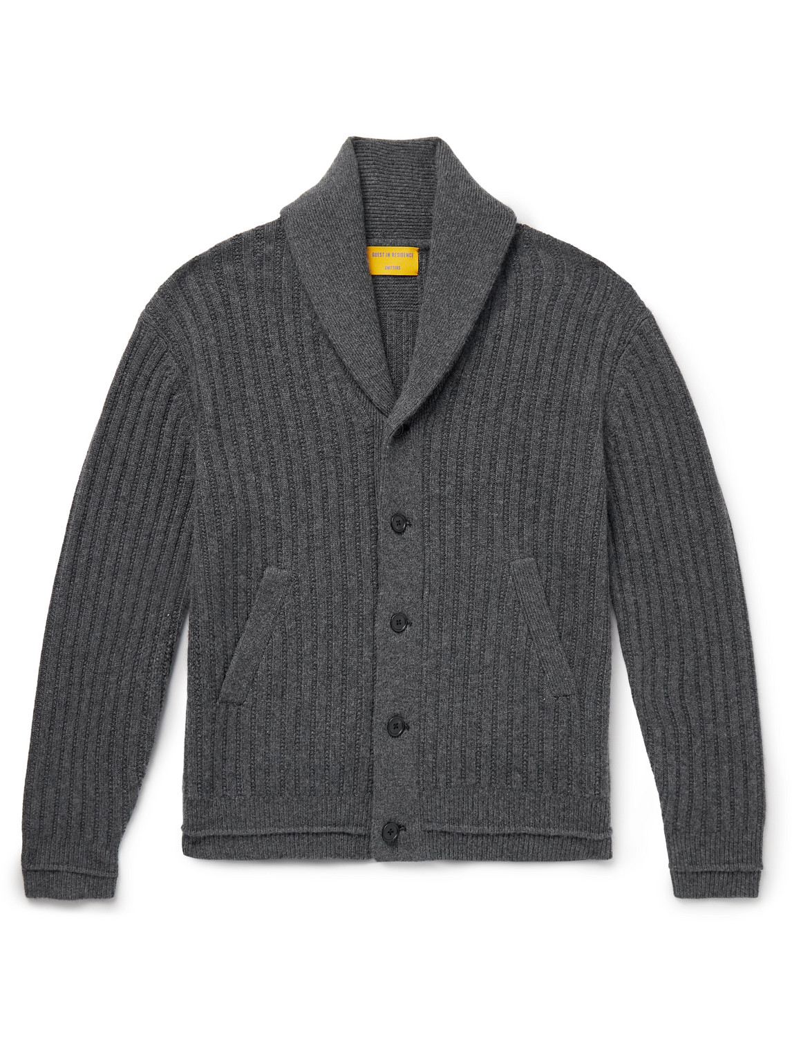 Guest In Residence Shawl-collar Ribbed Cashmere Cardigan In Gray