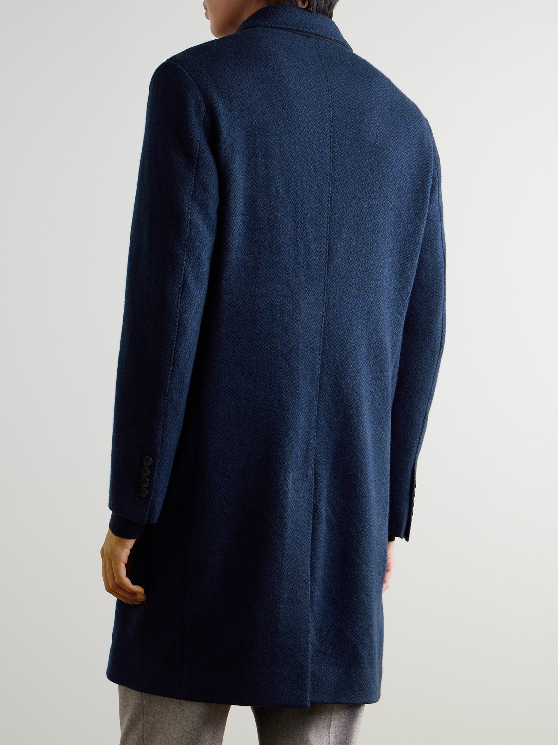 Shop Richard James Double-breasted Herringbone Cashmere Coat In Blue