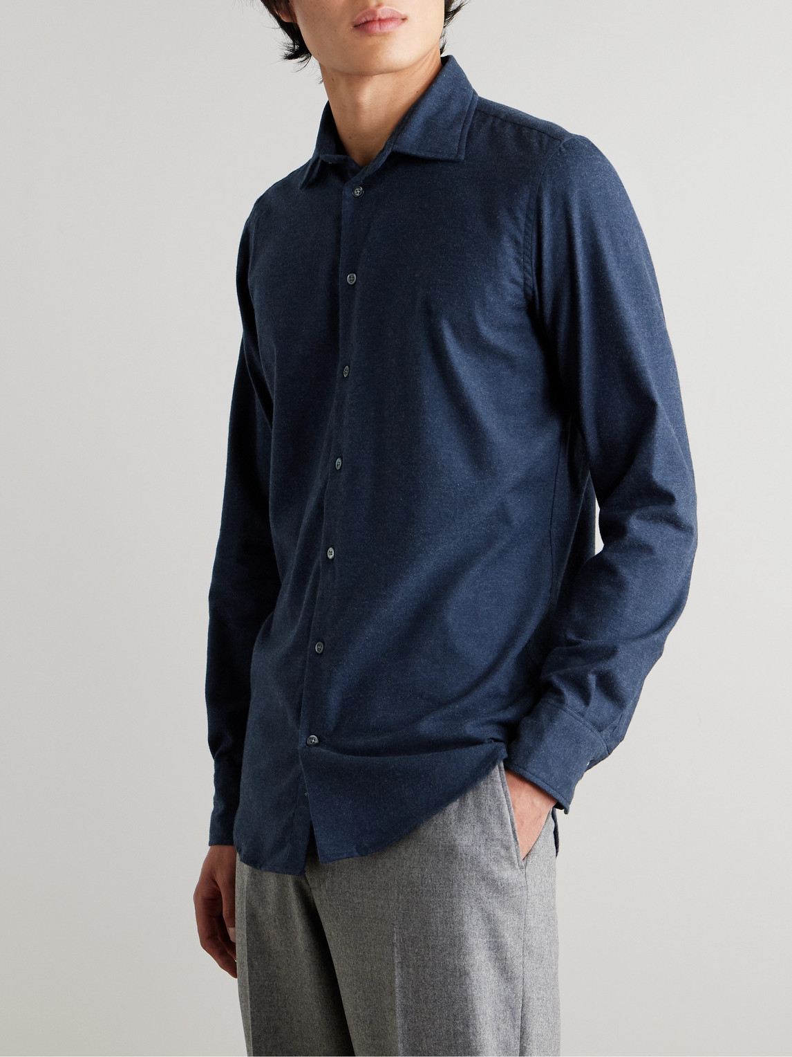 Shop Richard James Cotton And Cashmere-blend Flannel Shirt In Blue