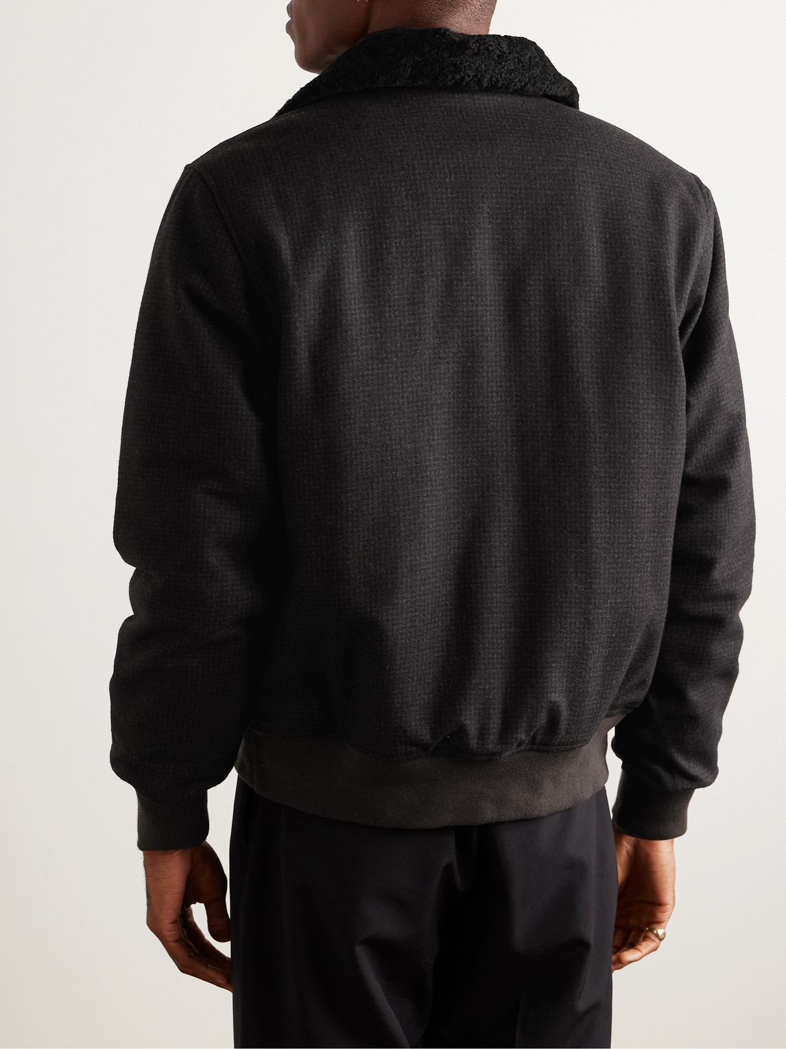 Shop Richard James Shearling-trimmed Puppytooth Virgin Wool-flannel Blouson Jacket In Gray