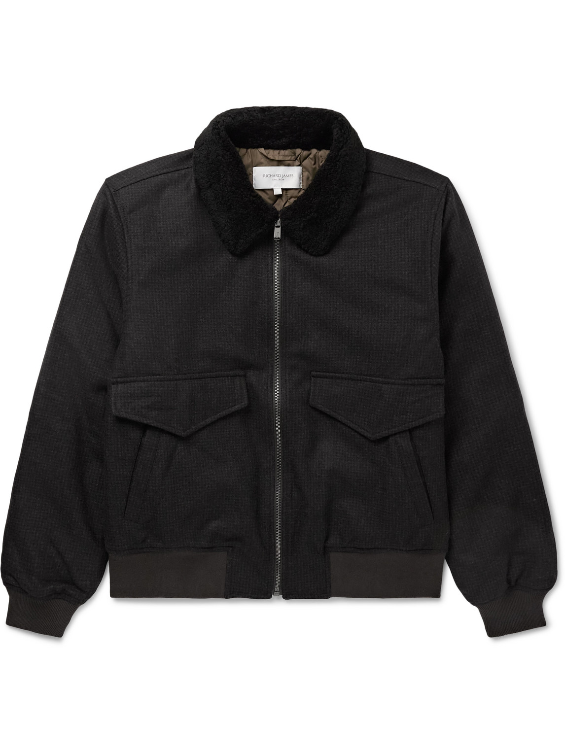 Richard James Shearling-trimmed Puppytooth Virgin Wool-flannel Blouson Jacket In Gray