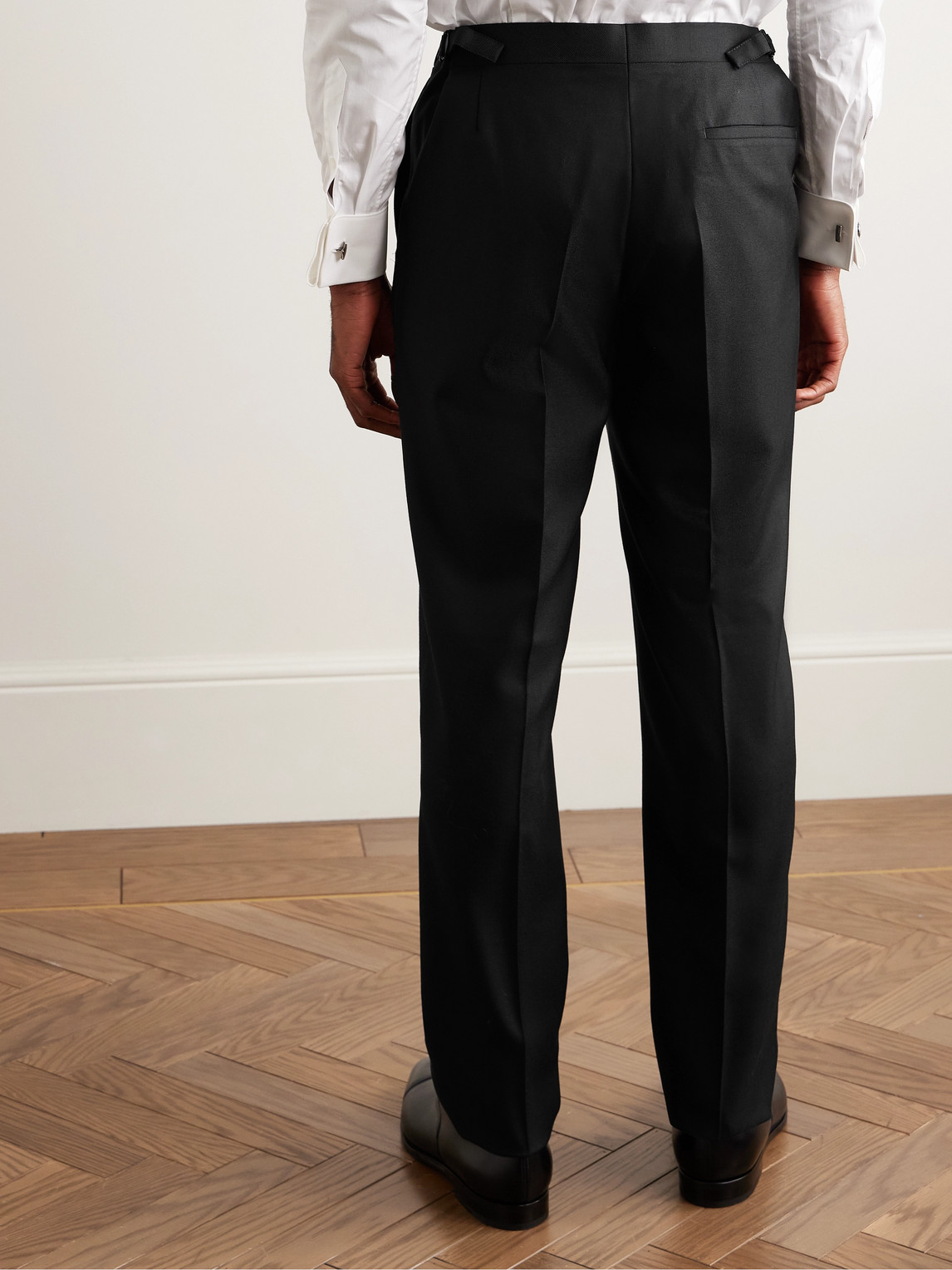 Shop Richard James Chapman Slim-fit Straight-leg Cotton And Cashmere-blend Twill Trousers In Black