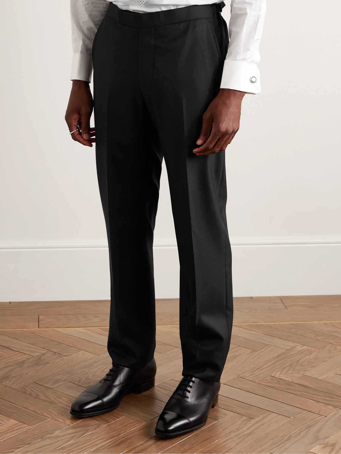 Shop Richard James Chapman Slim-fit Straight-leg Cotton And Cashmere-blend Twill Trousers In Black
