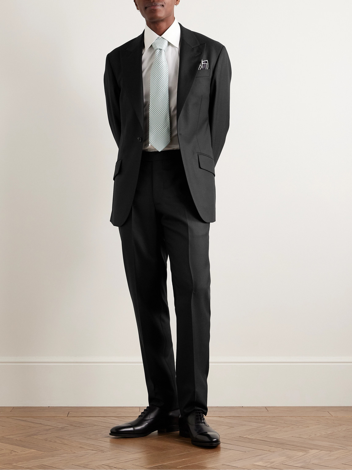 Shop Richard James Chapman Slim-fit Straight-leg Cotton And Cashmere-blend Twill Trousers In Black