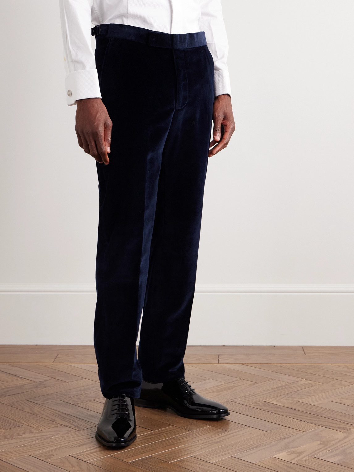 Shop Richard James Chapman Straight-leg Cotton-velour Trousers In Blue