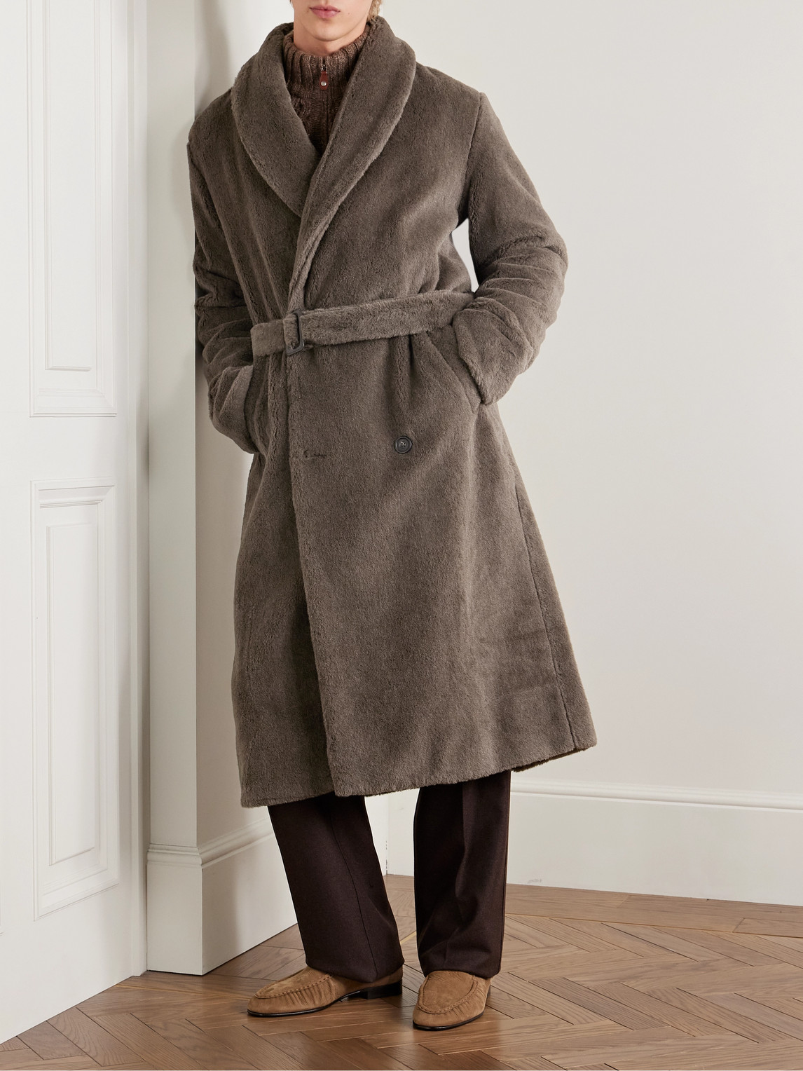 RICHARD JAMES SHAWL-COLLAR BELTED DOUBLE-BREASTED ALPACA COAT