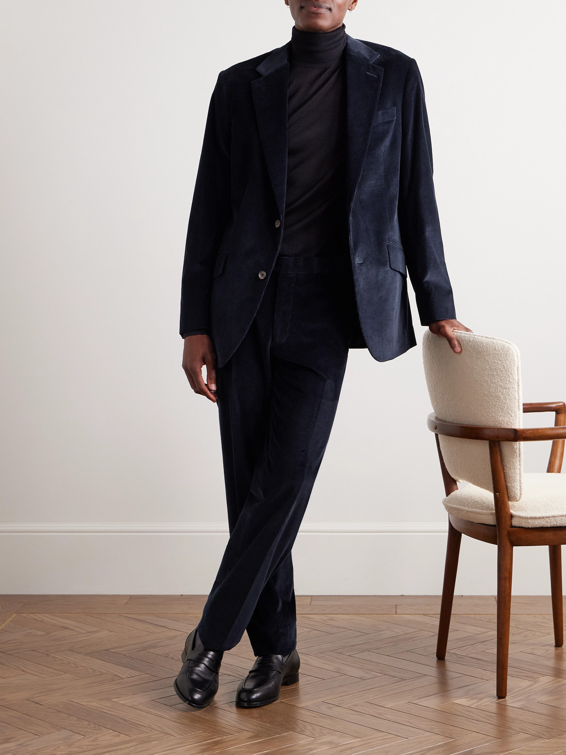 Shop Richard James Chapman Slim-fit Straight-leg Cotton-corduroy Suit Trousers In Blue