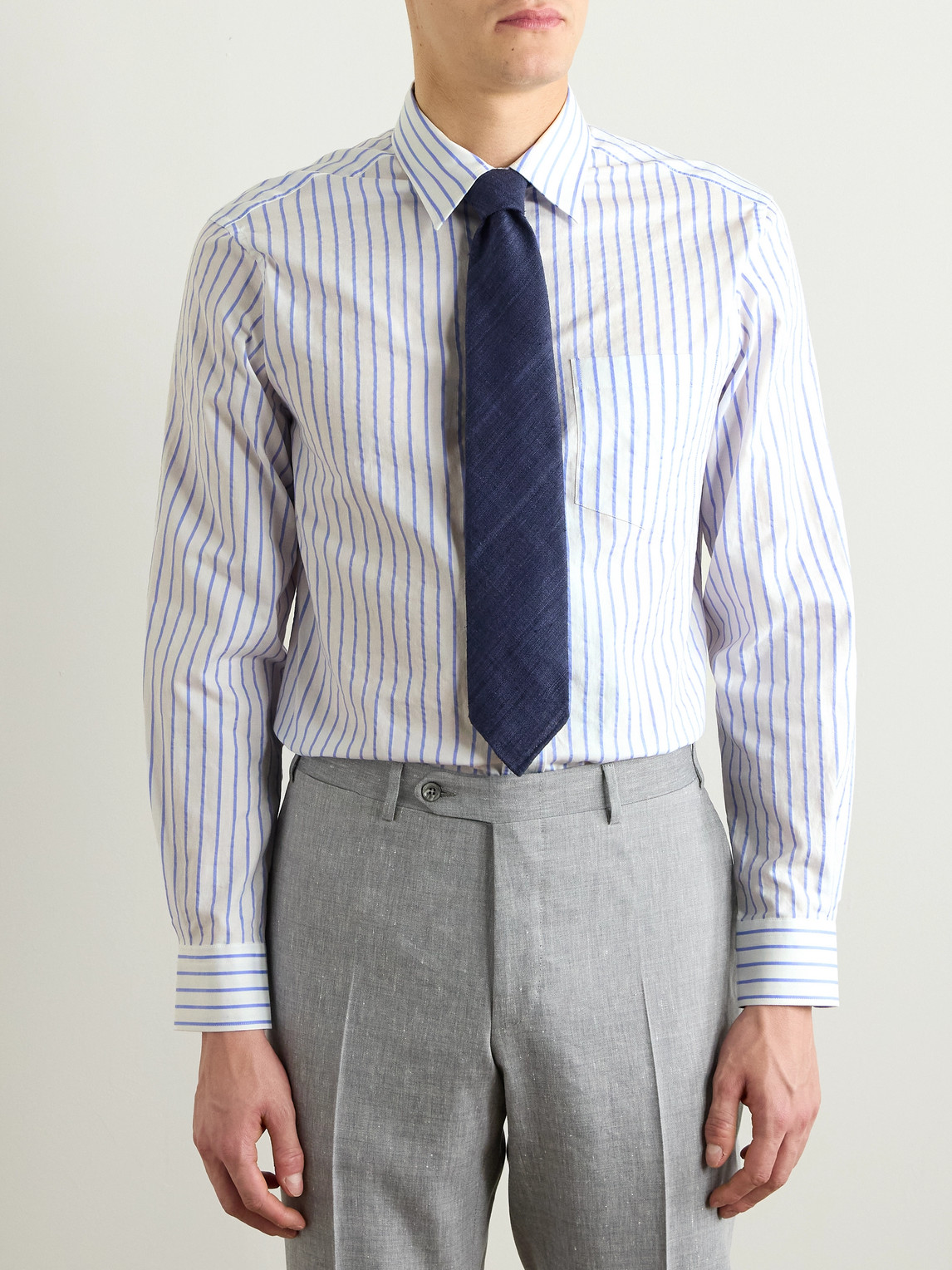 DUNHILL STRIPED TEXTURED-COTTON SHIRT