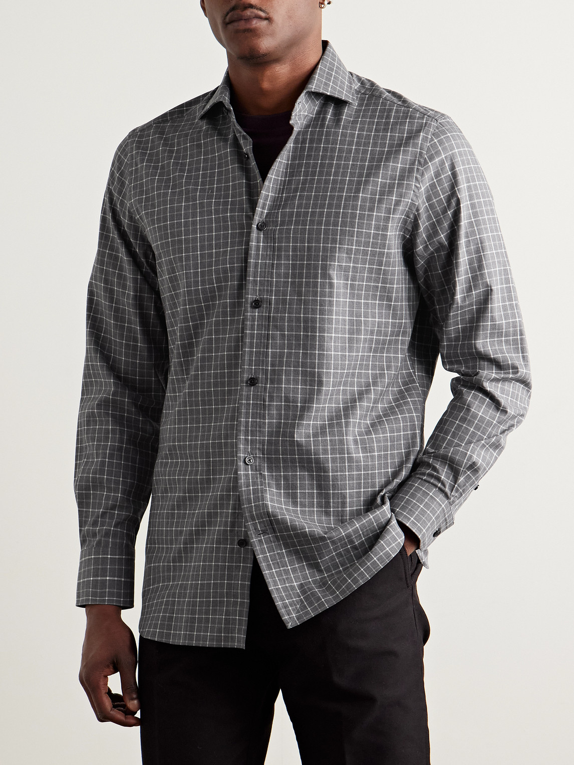 DUNHILL CHECKED COTTON-TWILL SHIRT 