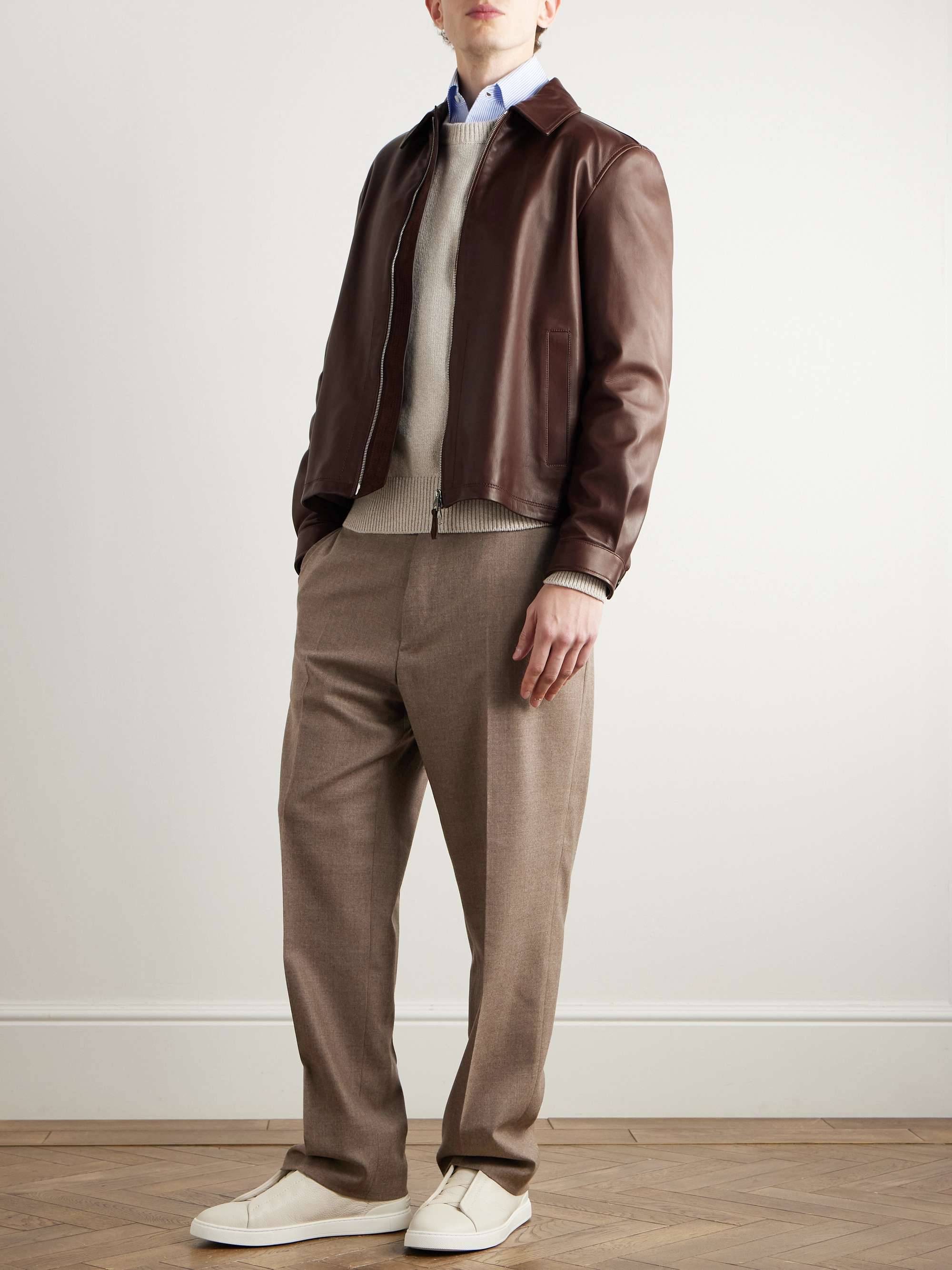 Brown Suede-Trimmed Leather Jacket | DUNHILL | MR PORTER