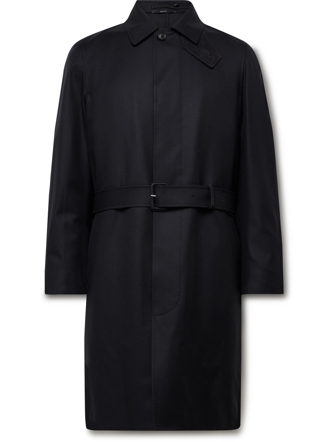 Dunhill Belted Super 180s Wool Coat In Blue