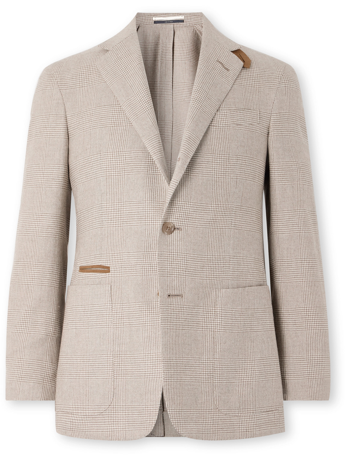 Dunhill Cavendish Suede-trimmed Prince Of Wales Checked Wool, Silk And Cashmere-blend Blazer In Neutrals