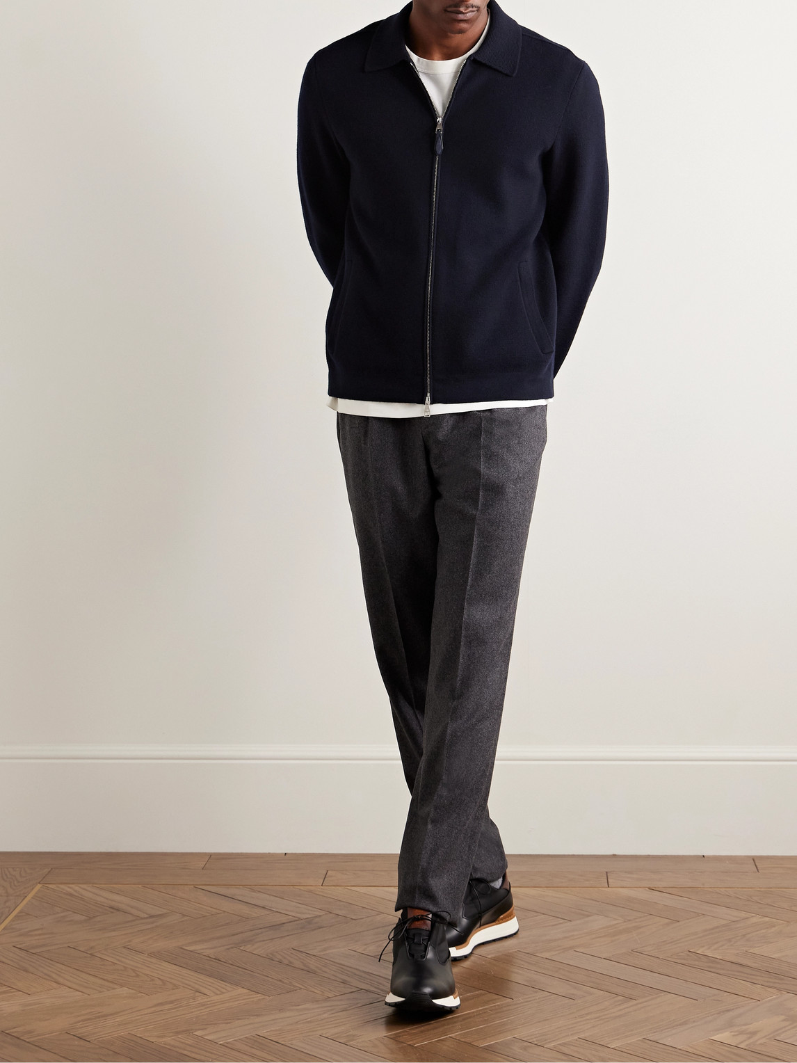 DUNHILL COTTON AND CASHMERE-BLEND ZIP-UP CARDIGAN 